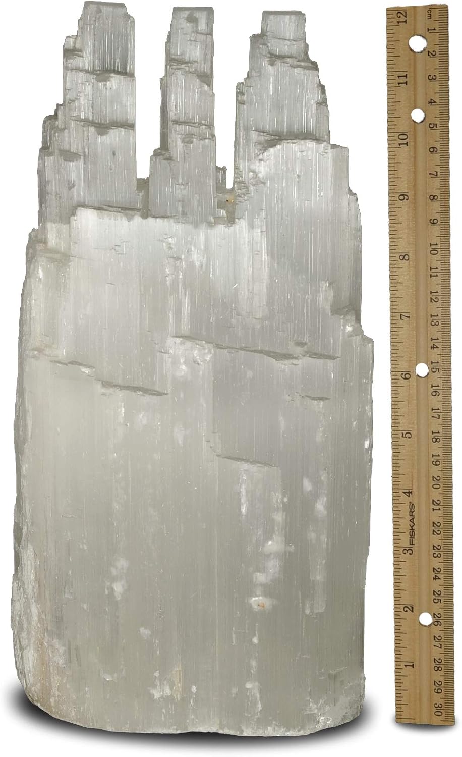 Natural White Selenite Triple Skyscraper Lamp with Dimmer Switch and 15 Watt Bulb