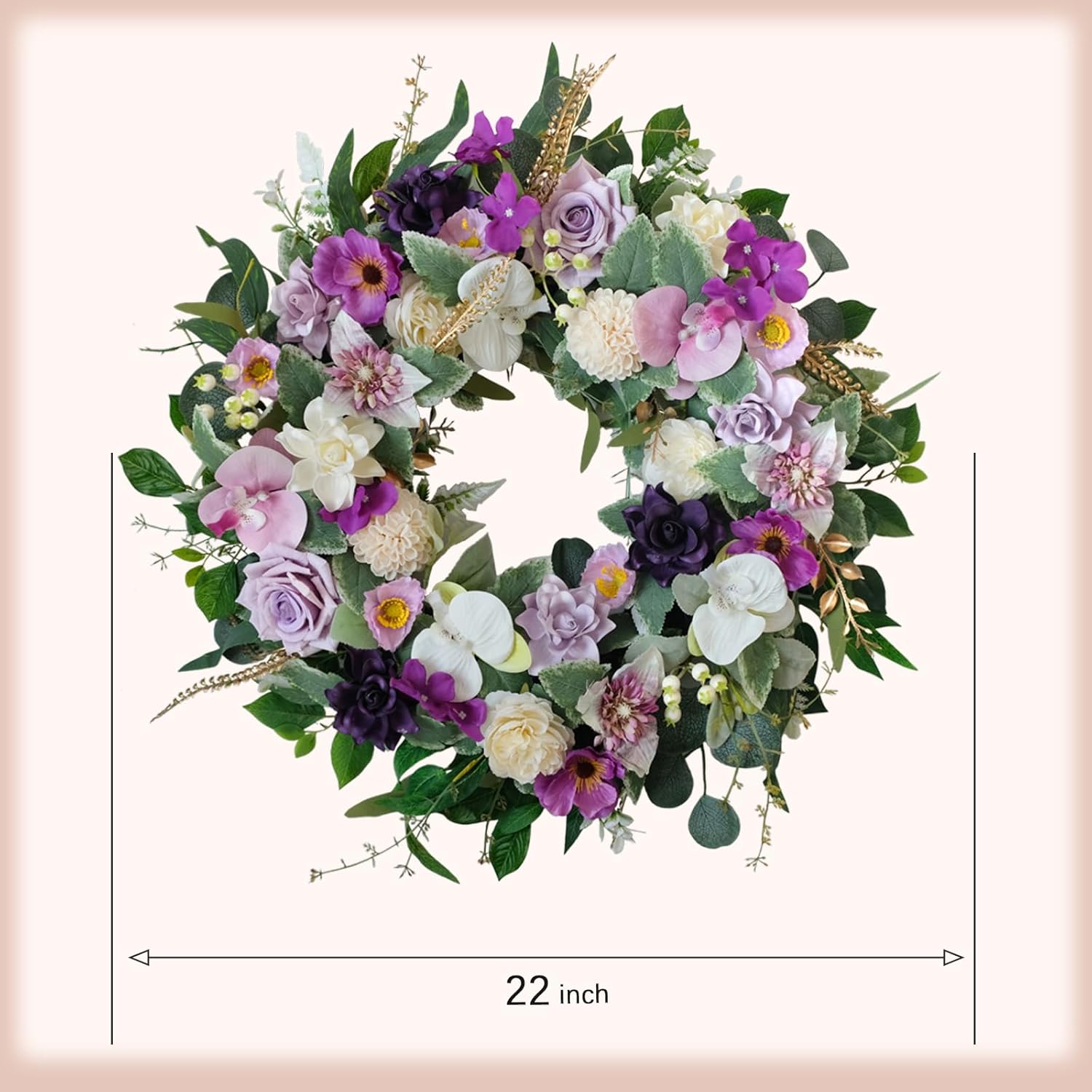 22 Inch Artificial Flower Wreath with Roses Orchid Gardenia Dahlia