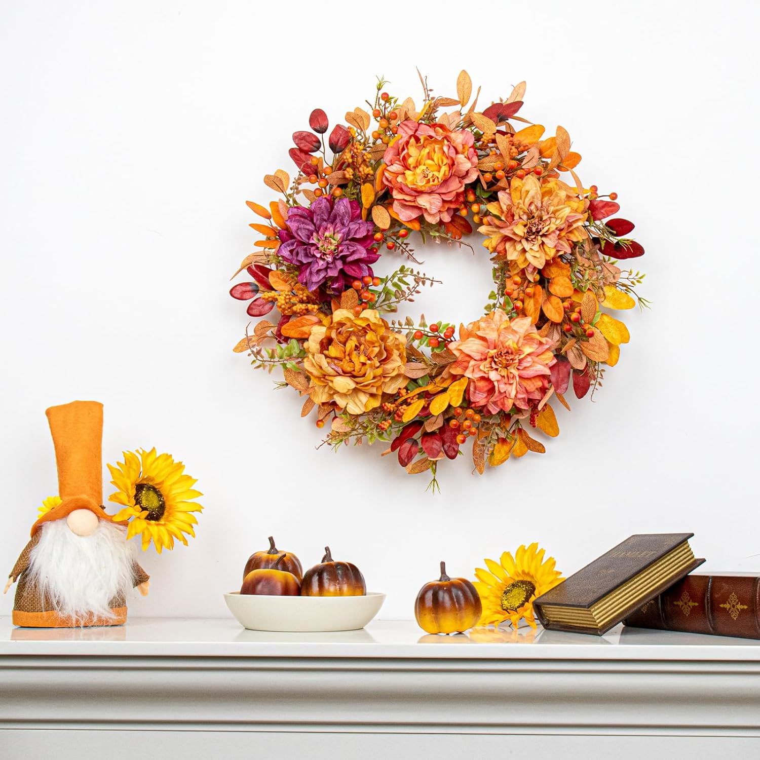 VioletEverGarden 22 Inch Autumn Wreath with 5 Colors