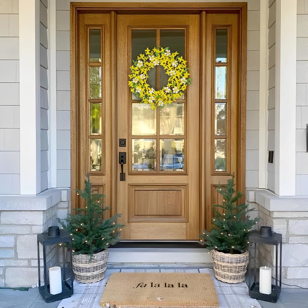 DILATATA 20 Inch Artificial Forsythia Wreath with Daisy