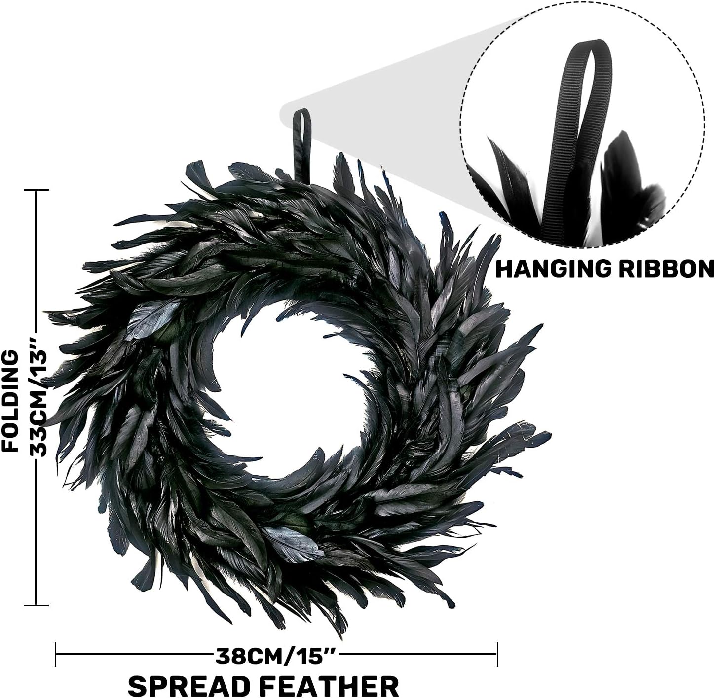 MOVINPE Black Feather Wreath - Halloween Decor