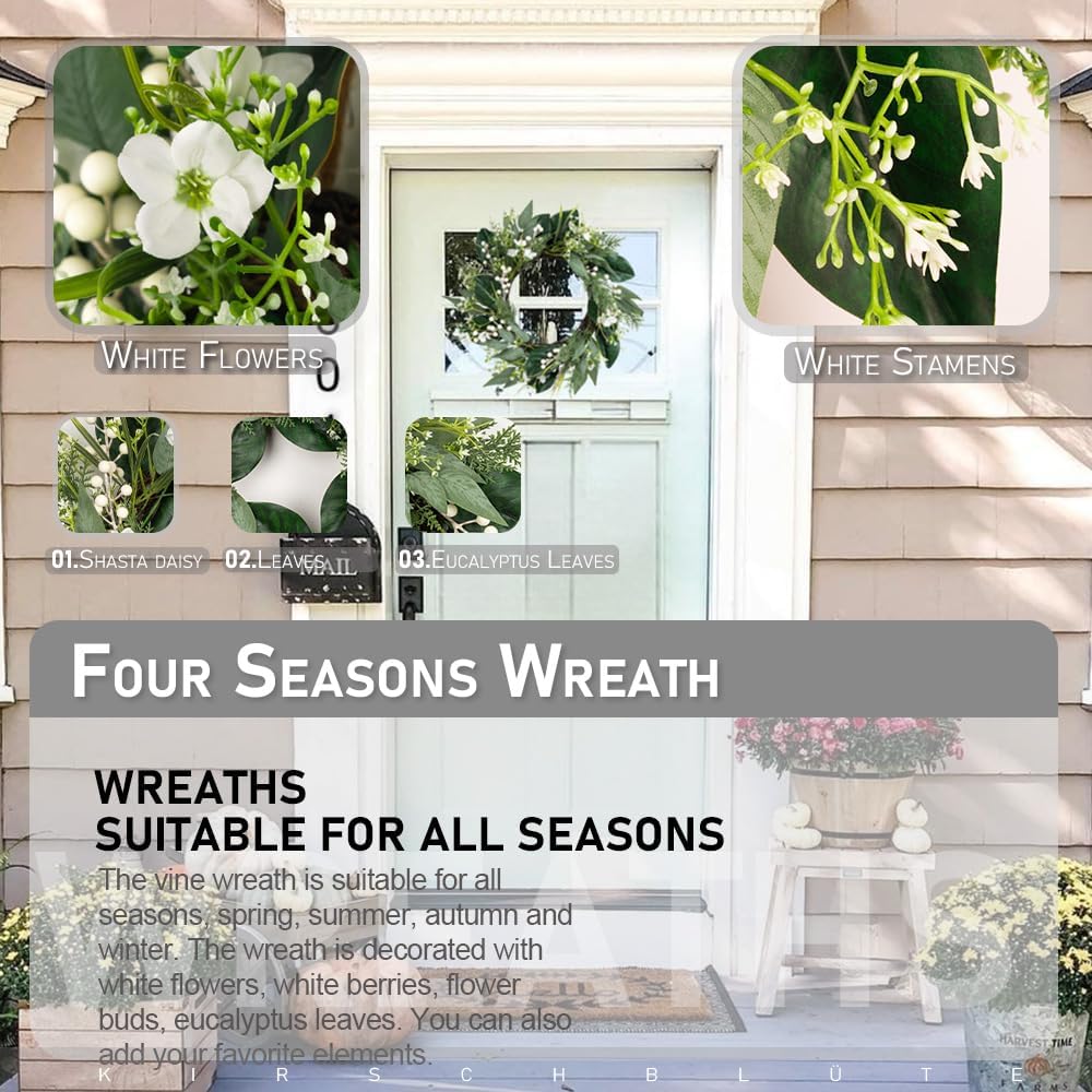20 Inch Eucalyptus Wreath for Front Door All Seasons