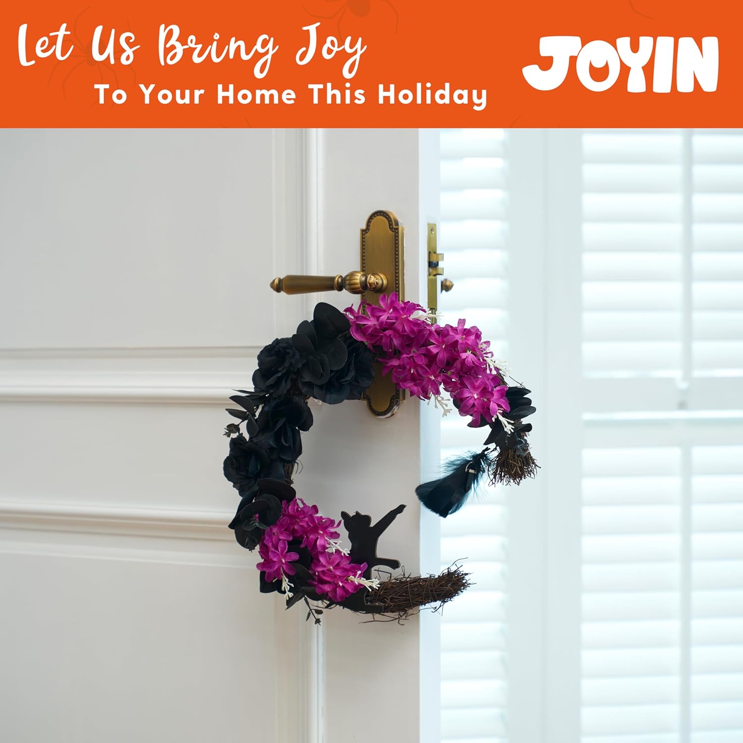 JOYIN Halloween Wreath Black Cat Moon Grapevine Decor