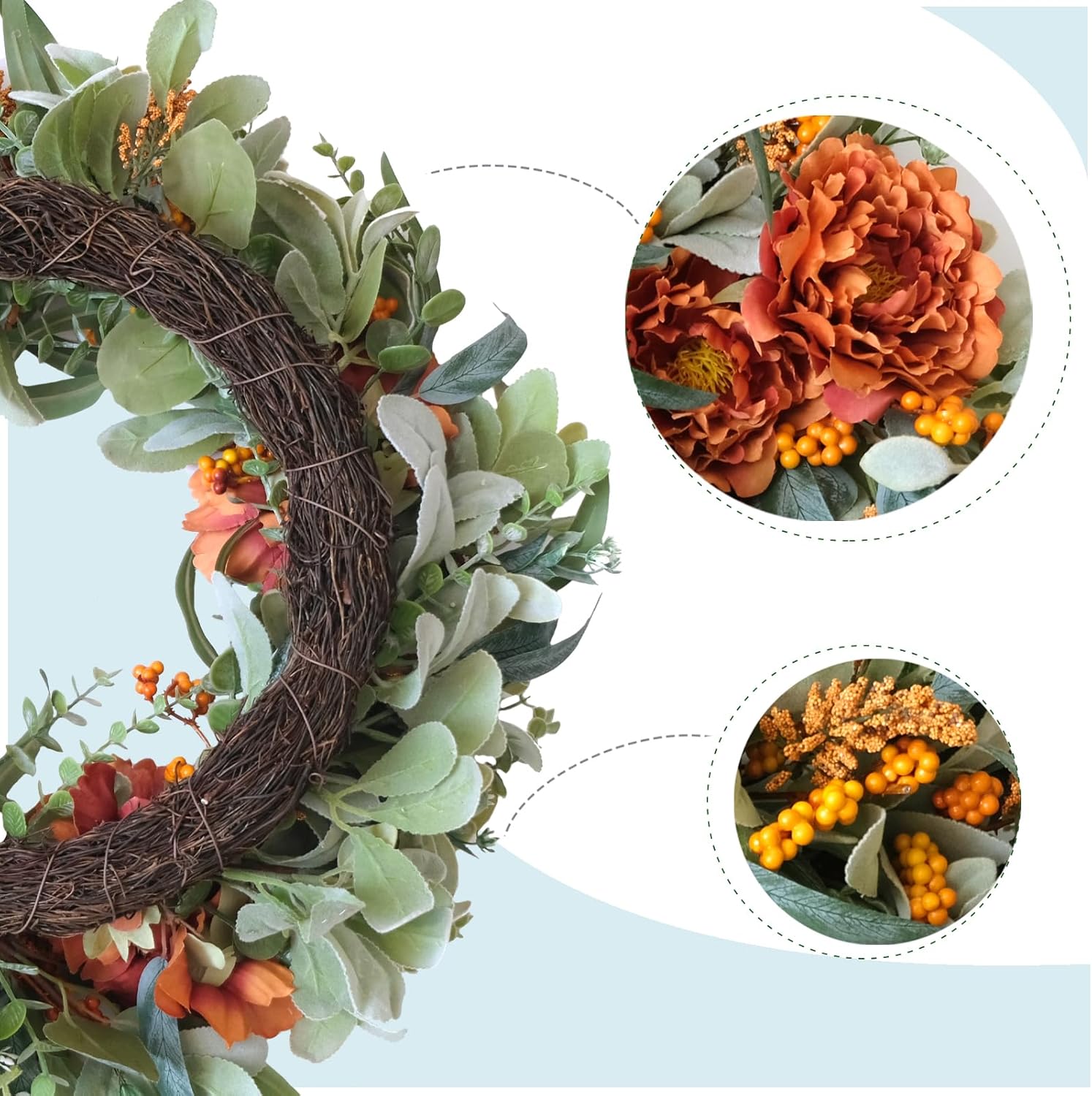 Fall Peony Eucalyptus Wreath for Front Door Decor
