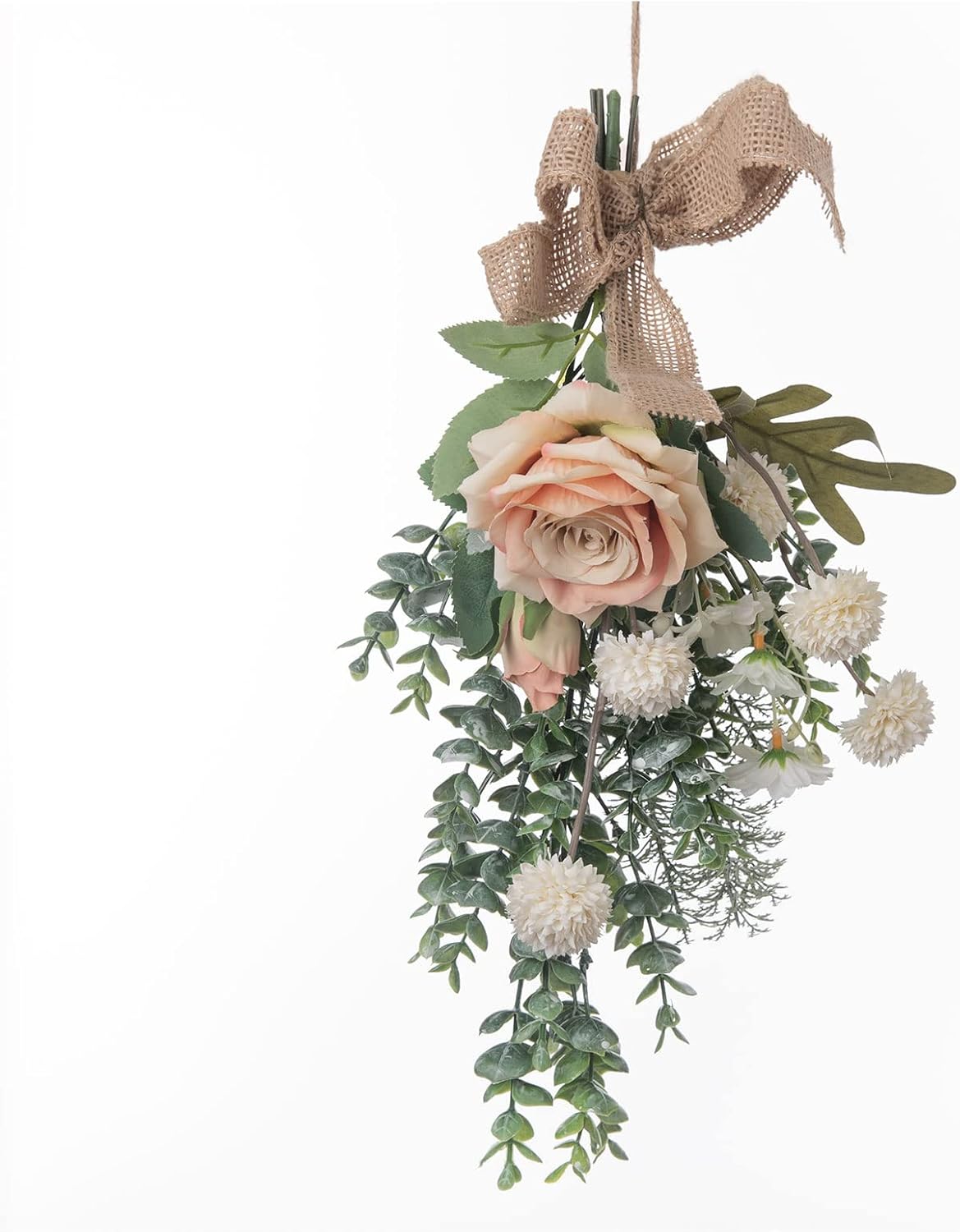 15 Inch Artificial Floral Swag Wreath with Eucalyptus and Burlap Bow