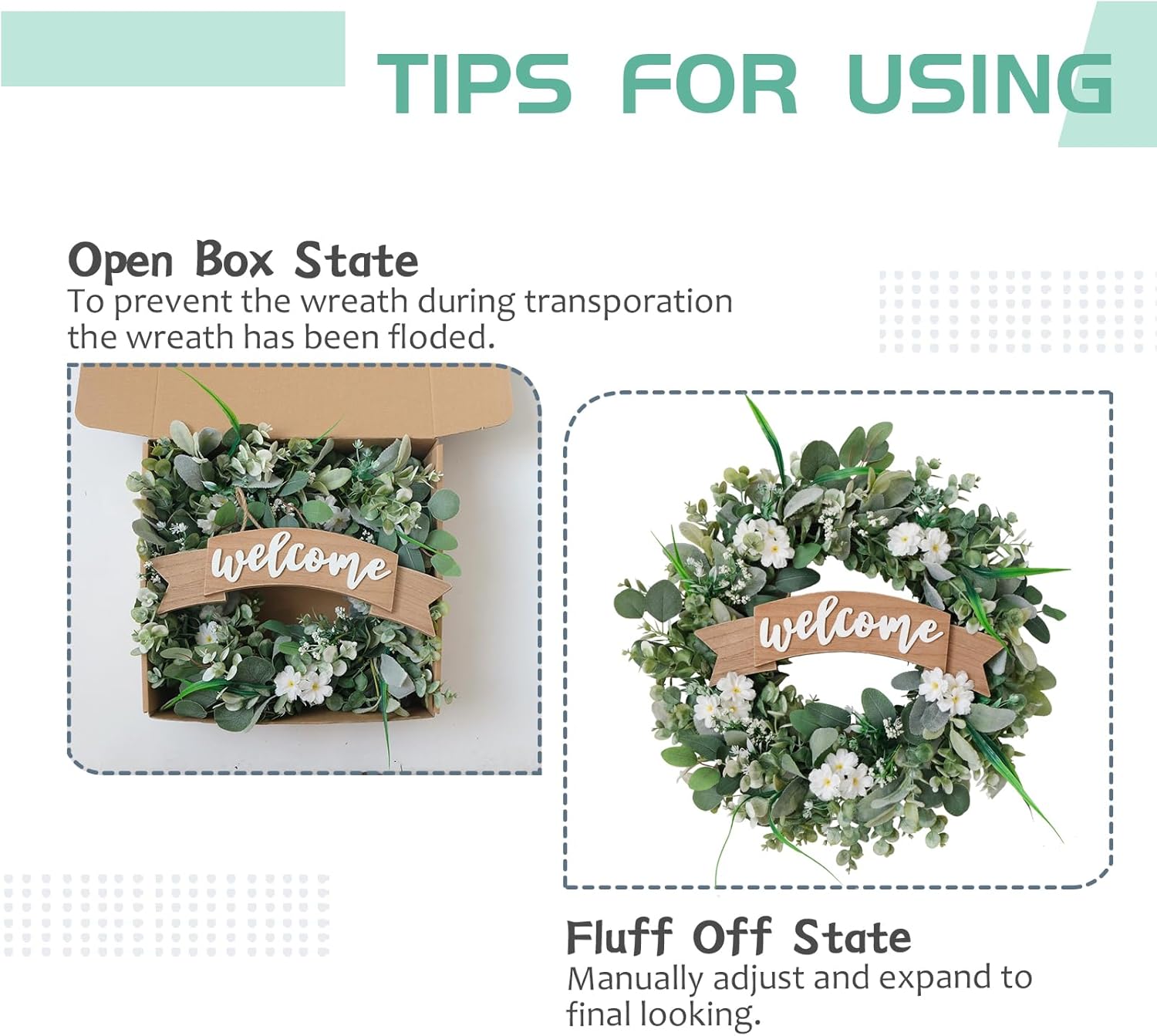 24 Inch Spring Lamb Ear Green Wreath for Front Door