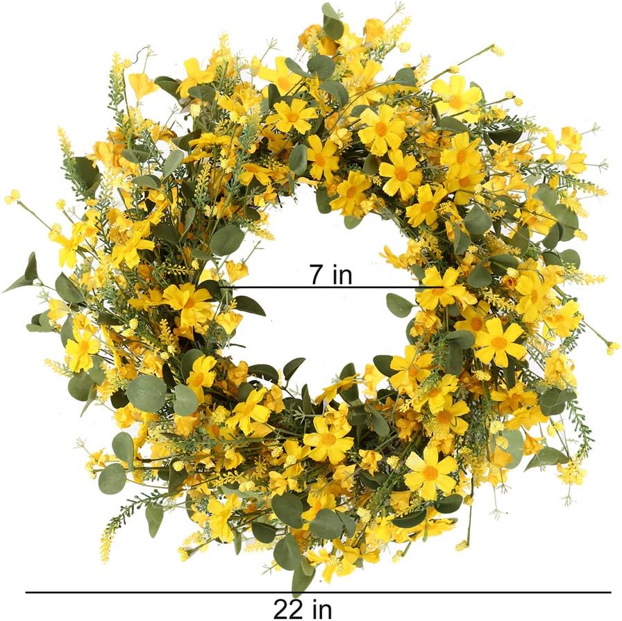 JFLORU 22 Inch Yellow Daisy Spring Wreath for Front Door