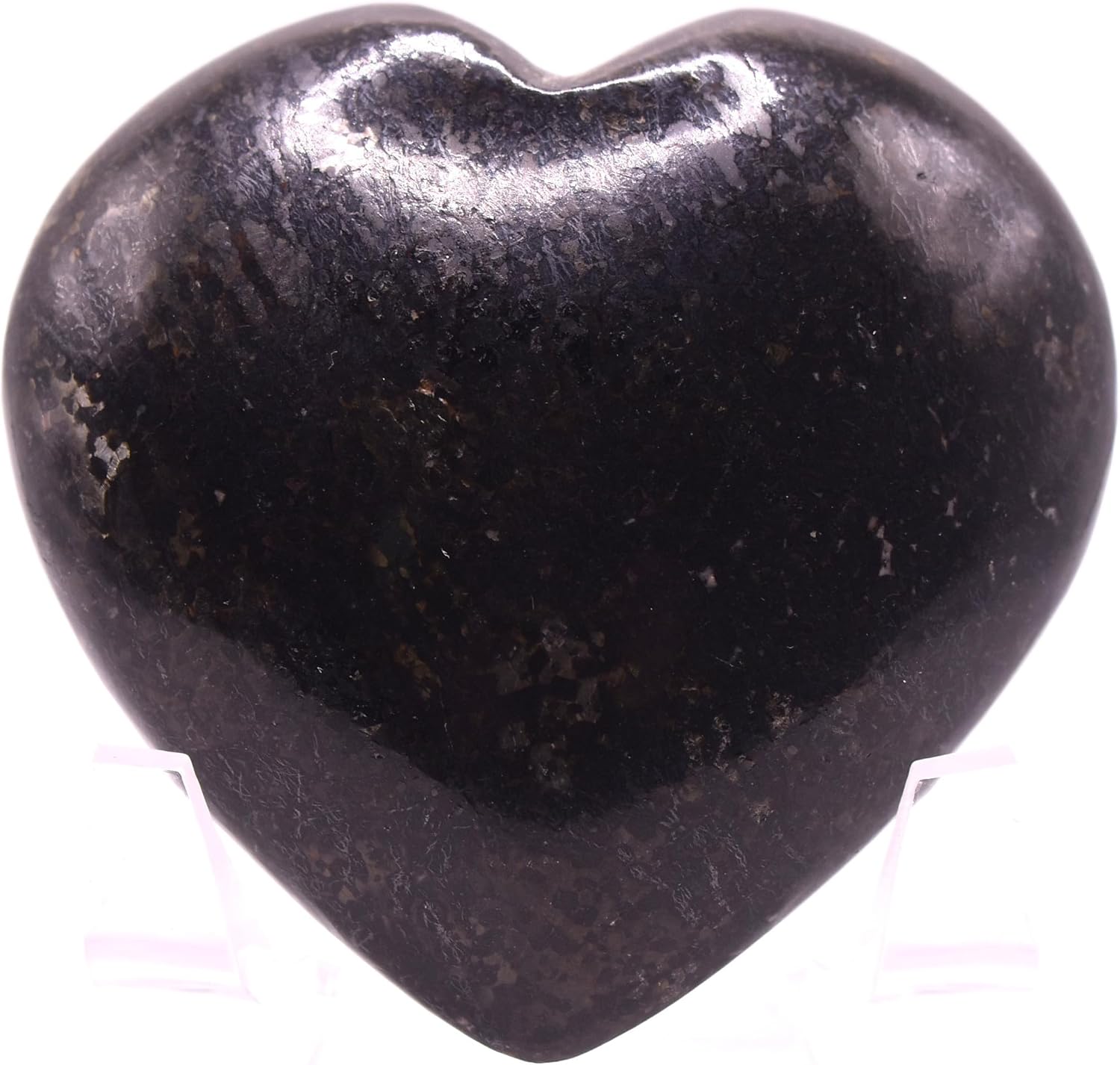 25 Inch Nuummite Carved Heart Crystal Decor Pair with Stand