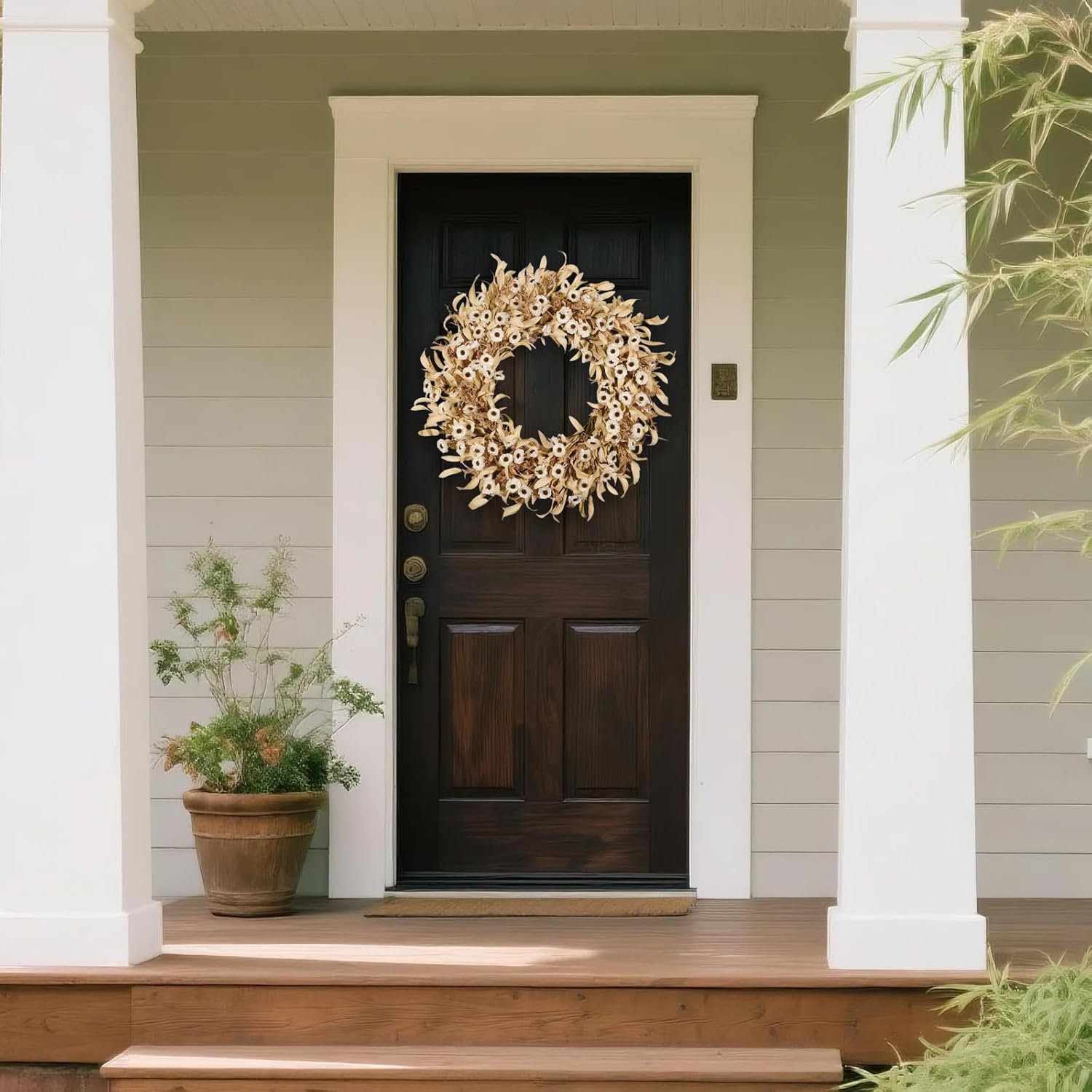 24 Inch White Floral Wreath for Front Door