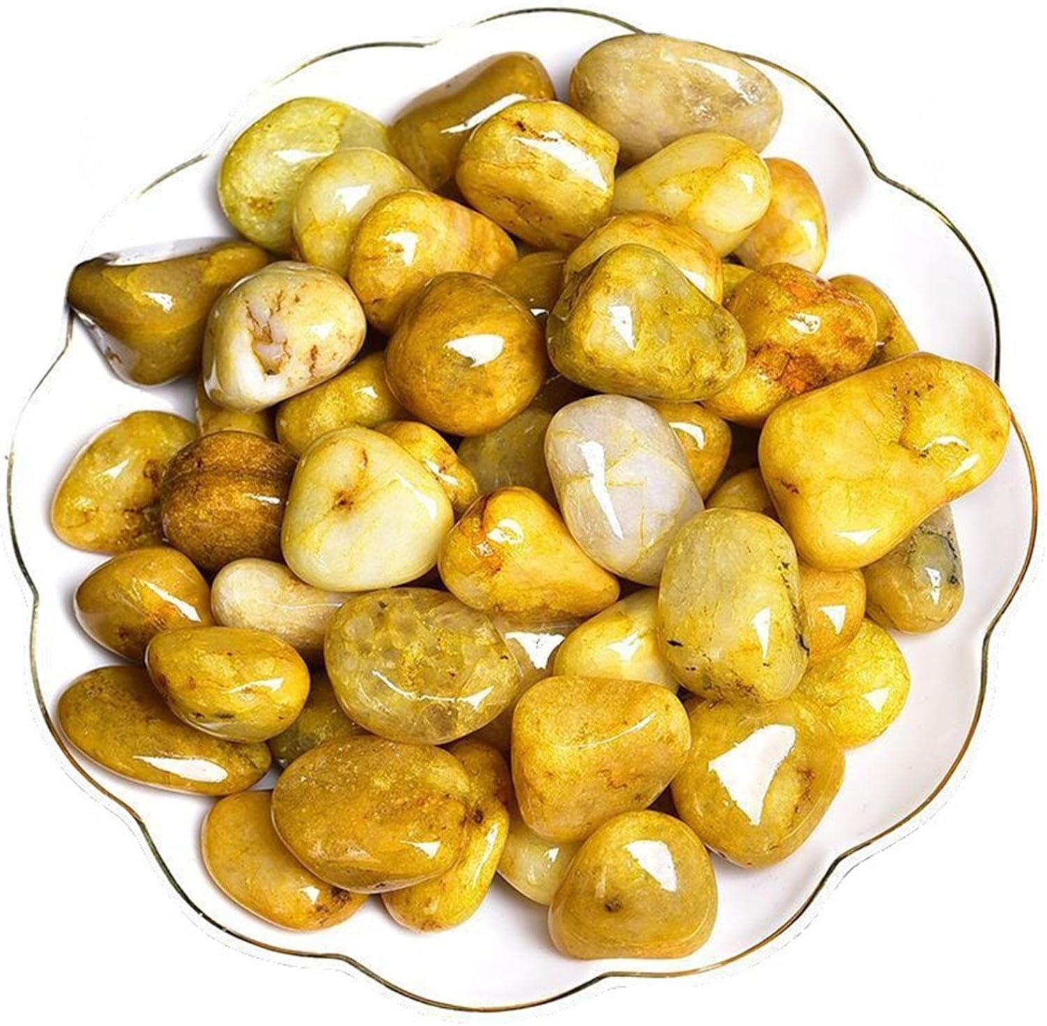 22 Pound Tumbled Yellow Jade Stones for Indoor Fountain