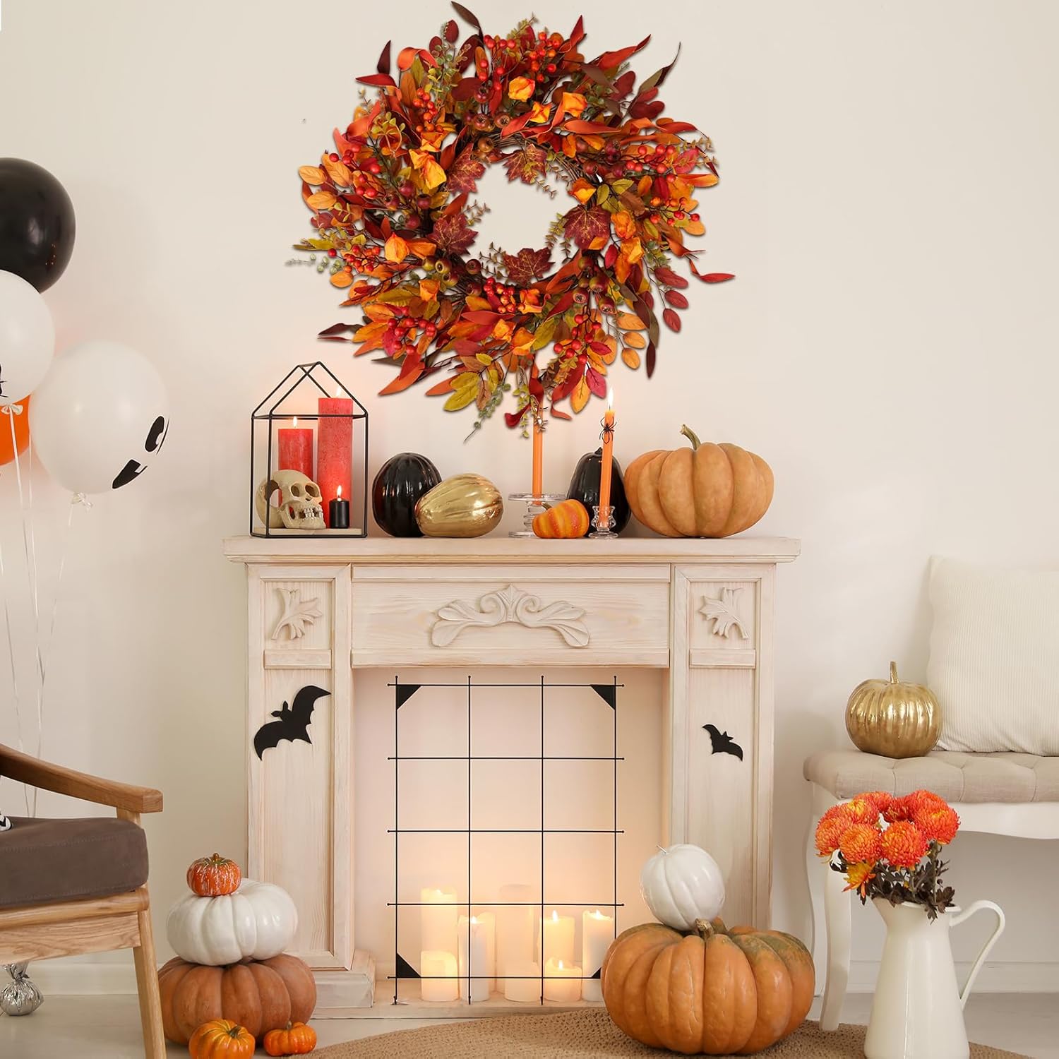 24 Inch Artificial Berry Wreath for Fall Holiday Decor