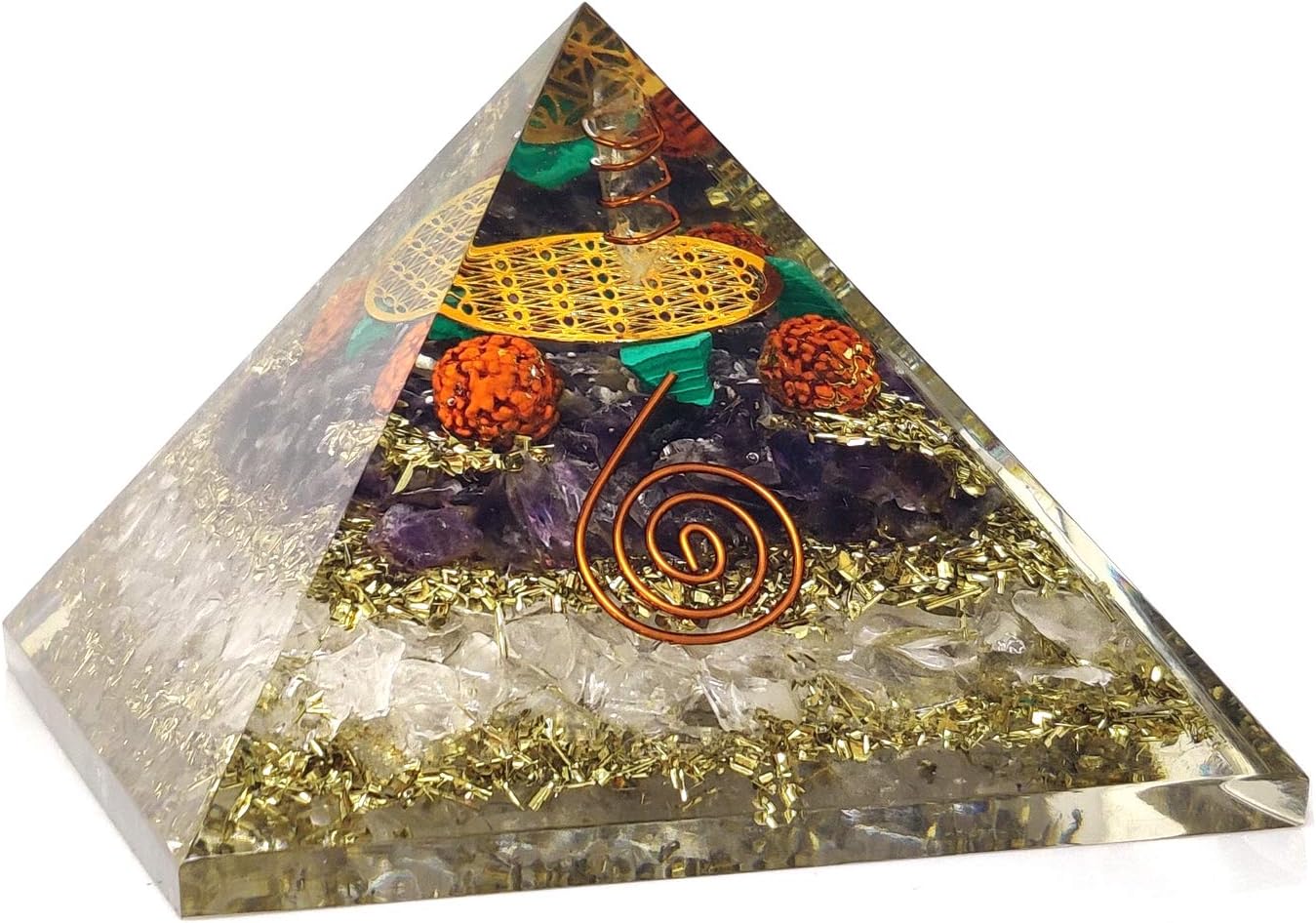 OrgoniteShop Geometric Pyramid with Amethyst and Quartz Stones