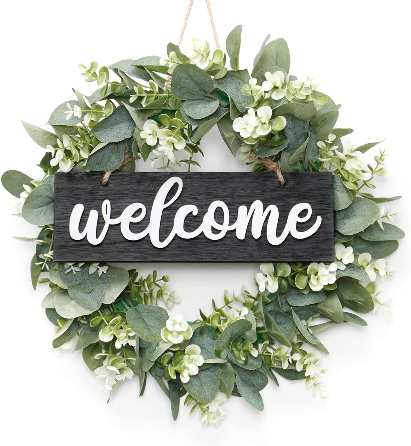 Dremisland 16 Inch Eucalyptus Wreath with Welcome Sign