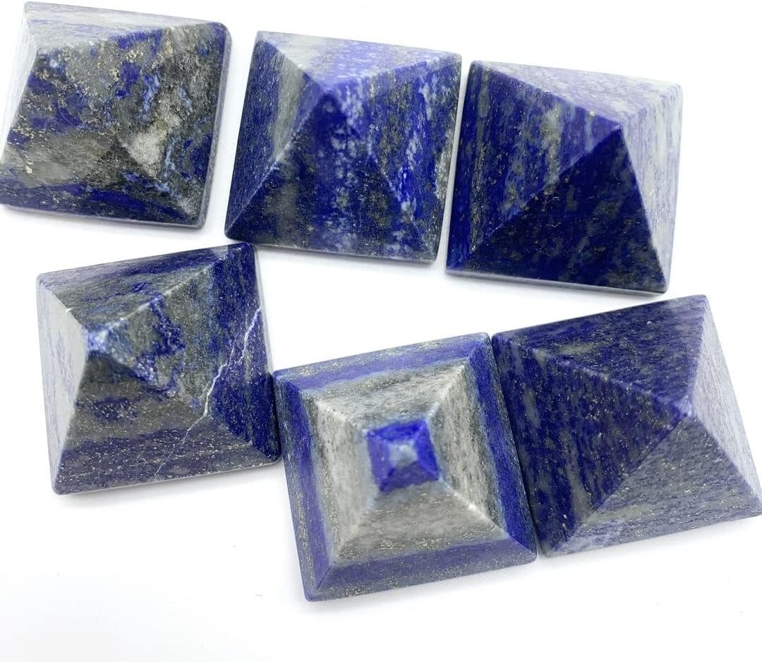 Natural Lapis Lazuli and Quartz Crystal Pyramid Reiki Tower