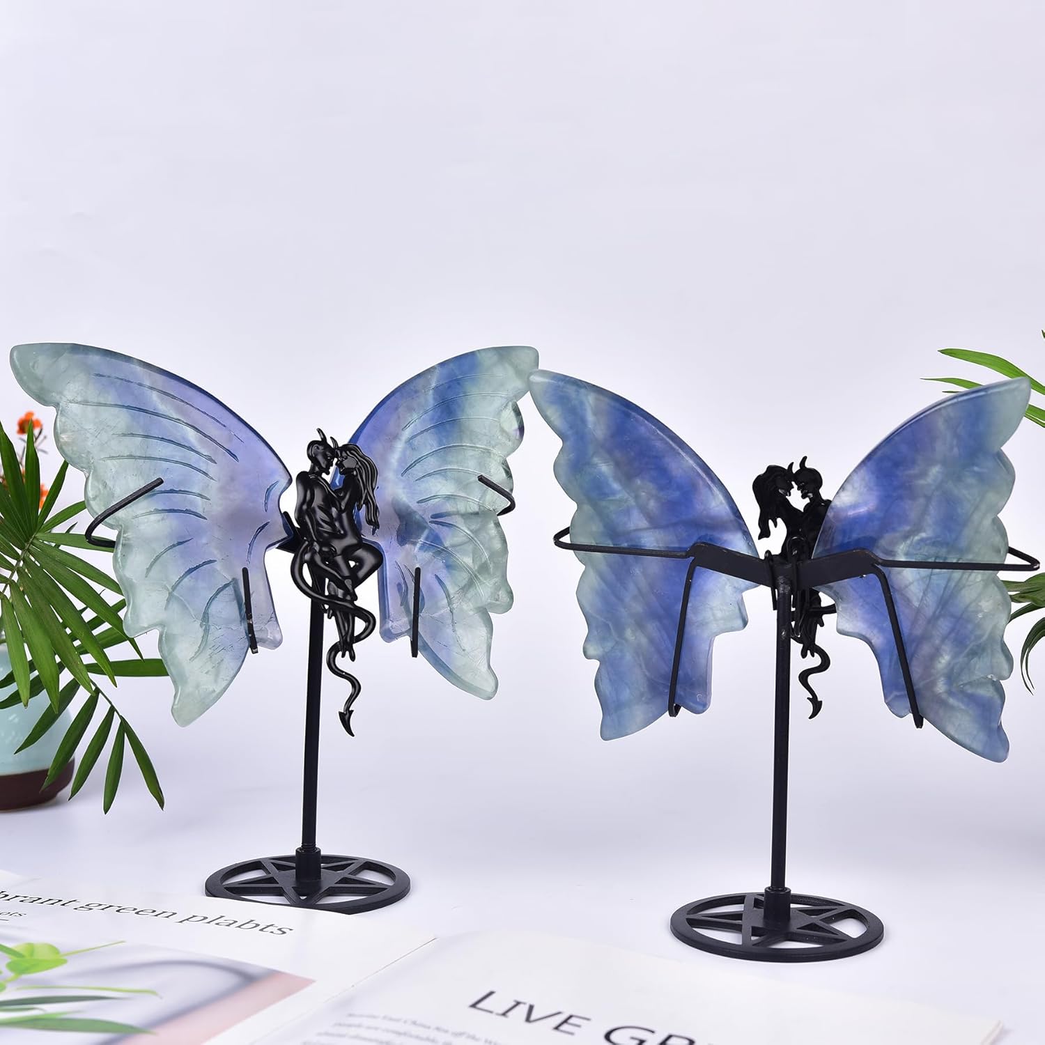 JIC Gem Blue Fluorite Crystal Butterfly Wings Decor