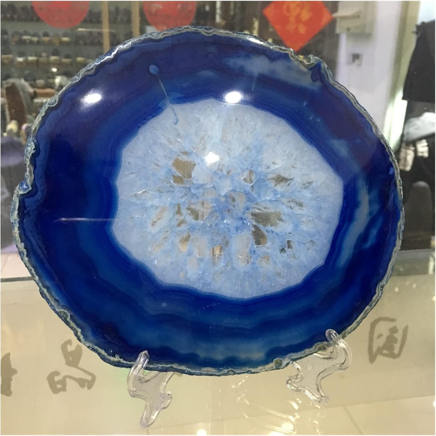 150mm Blue Agate Slice for Indoor Fountain Decoration
