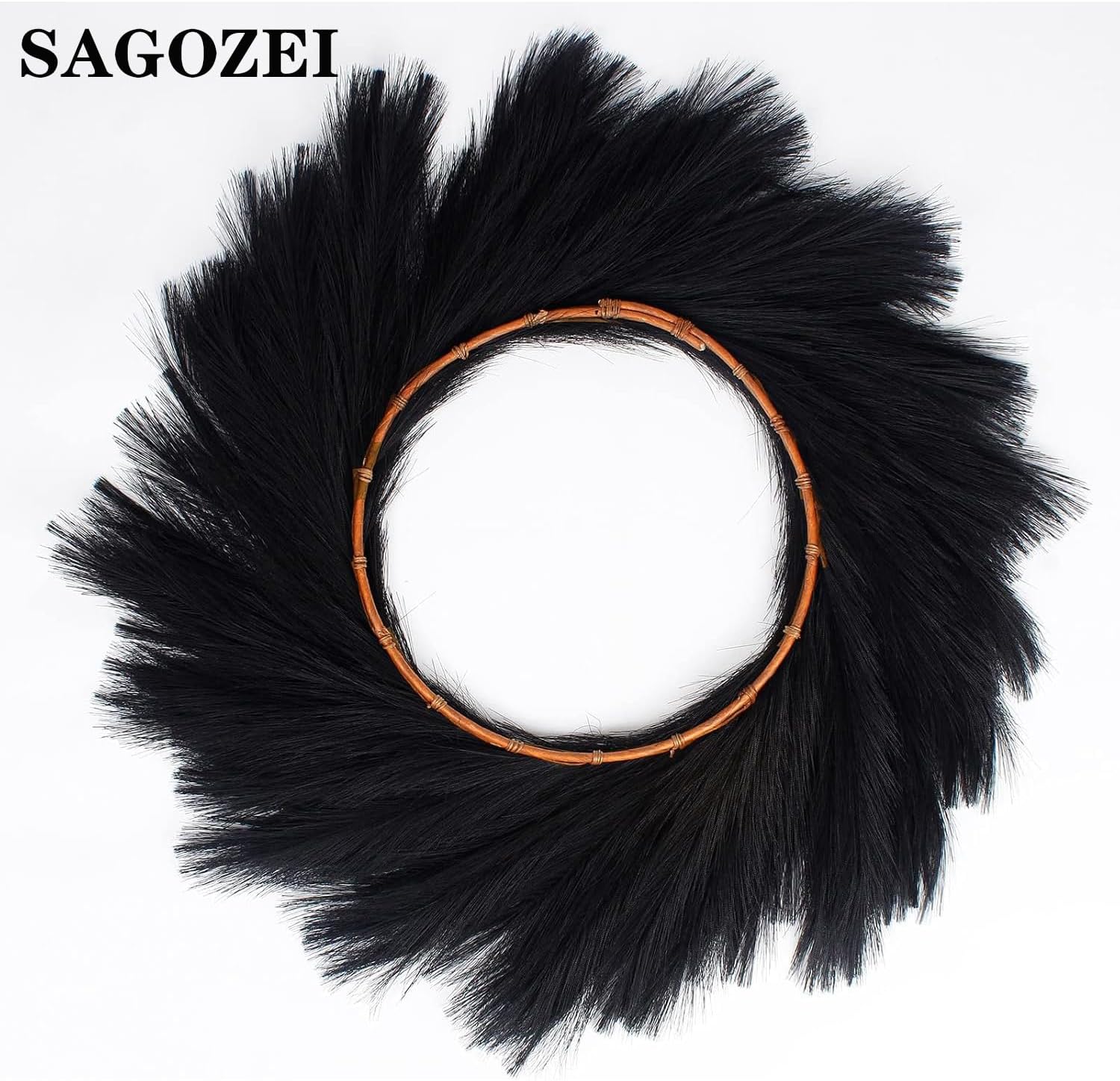 Black Faux Pampas Grass Wreath 24 for Front Door