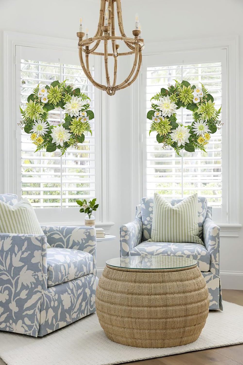 Briful 24 Inch Artificial Dahlia Wreath for Front Door