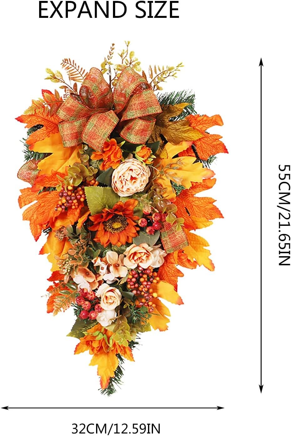 Fall Teardrop Swag Wreath for Front Door
