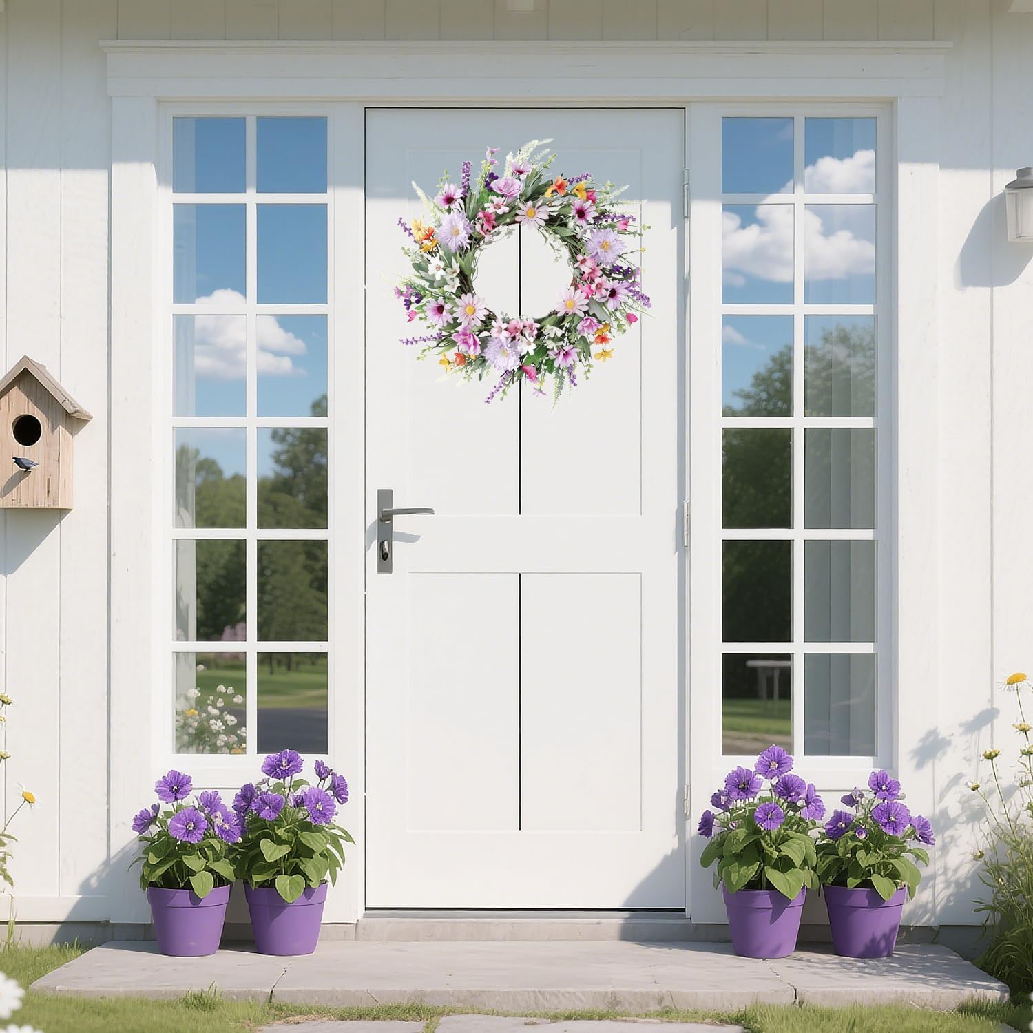 20 Inch Purple Wildflower Summer Wreath Front Door Decor