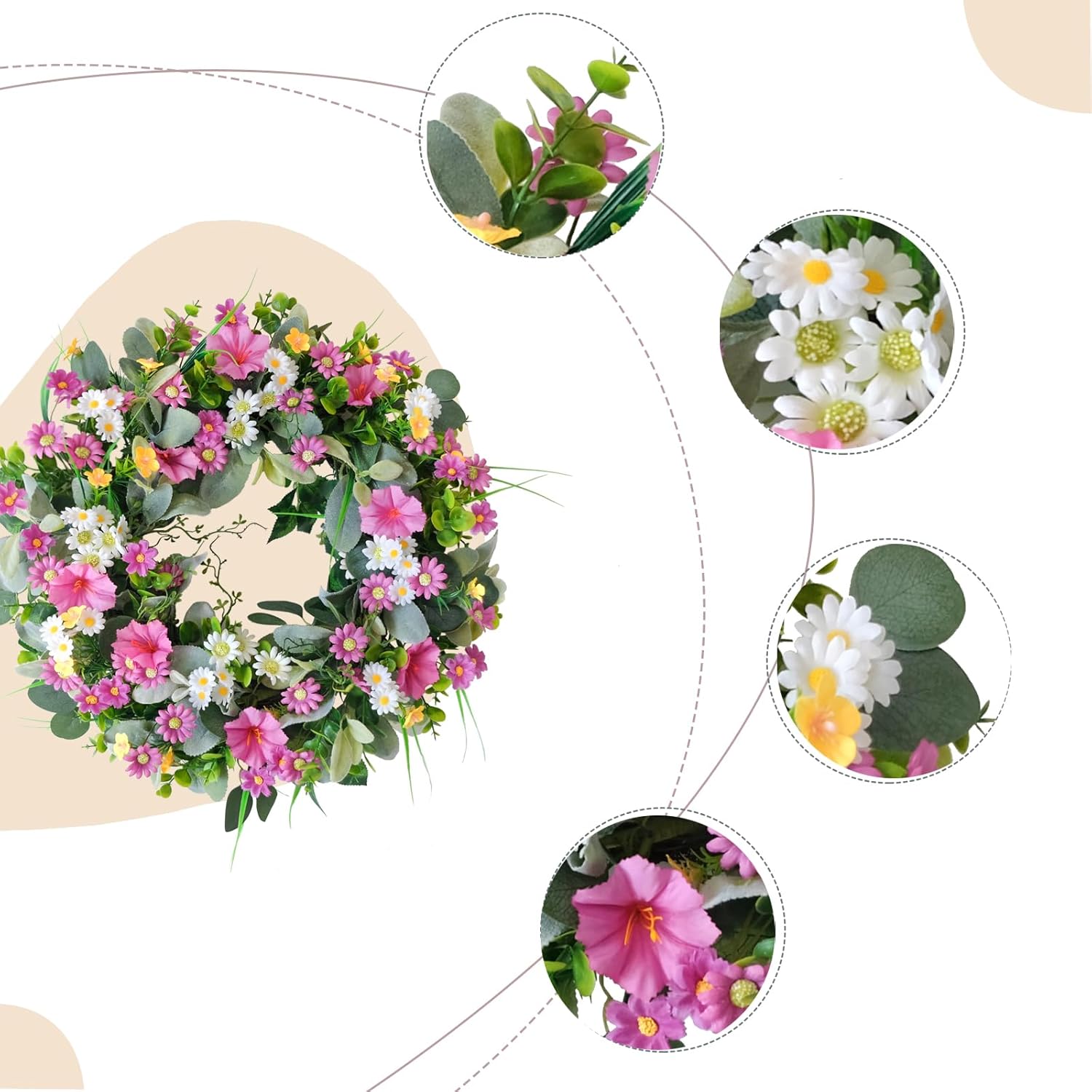 22 Inch Artificial Flower Wreath Spring Summer Decor