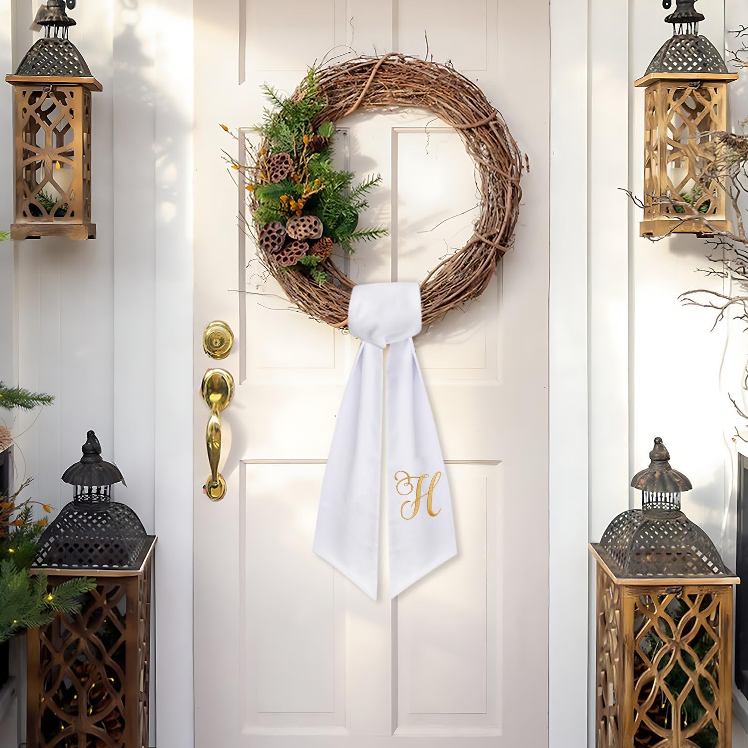 2 Pack Letter H Embroidered Wreath Sash for Front Door