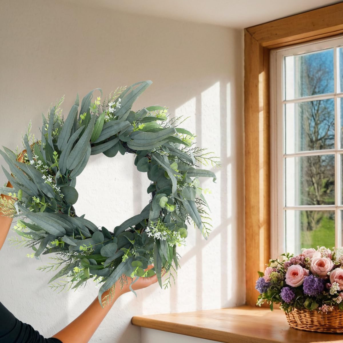 Seasons 22 Inch Eucalyptus Wreath for Front Door