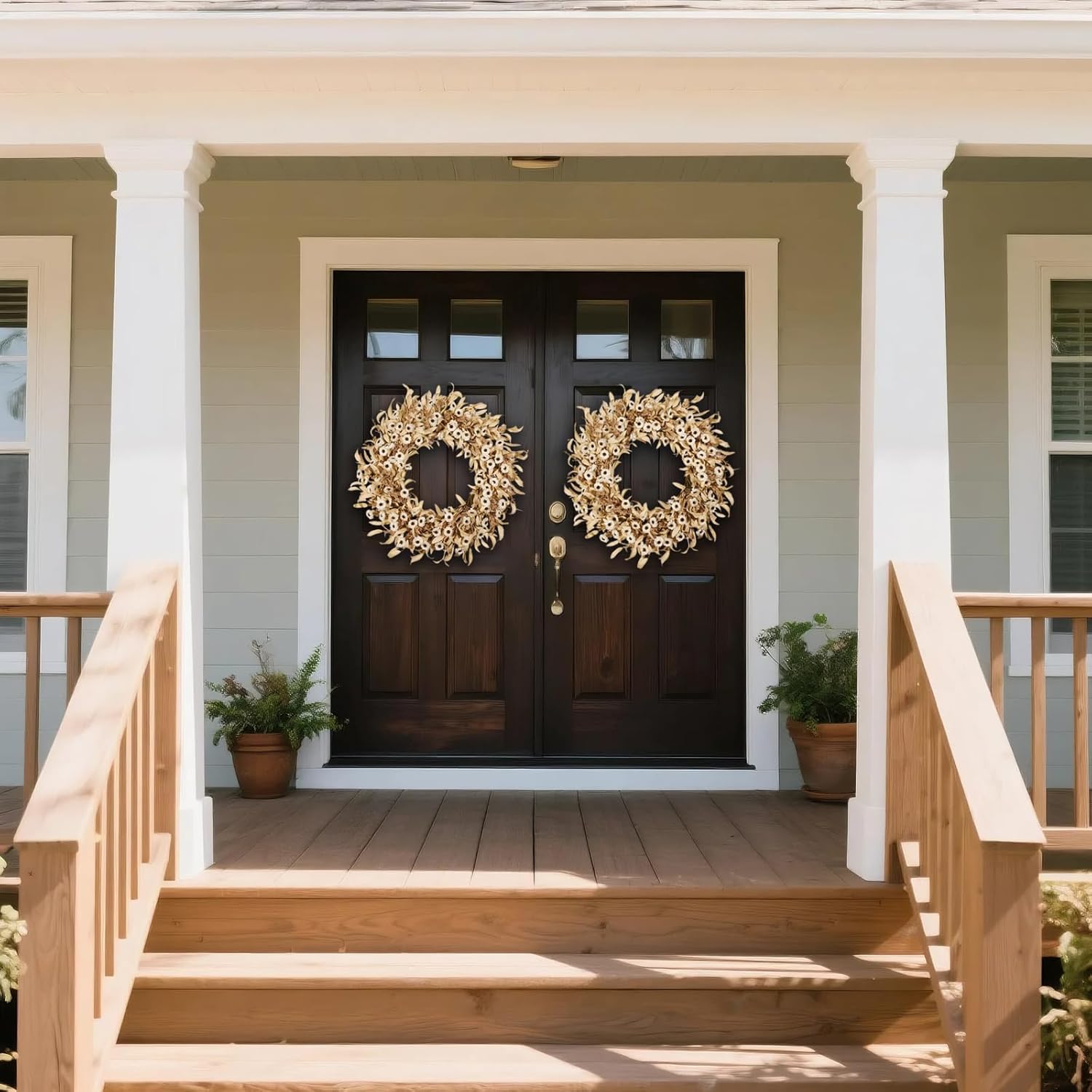 24 Inch White Floral Wreath for Front Door