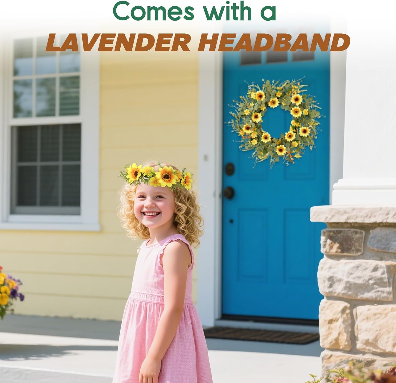 24 Inch Sunflower Wreath with Headband and DIY Accessories - Yellow