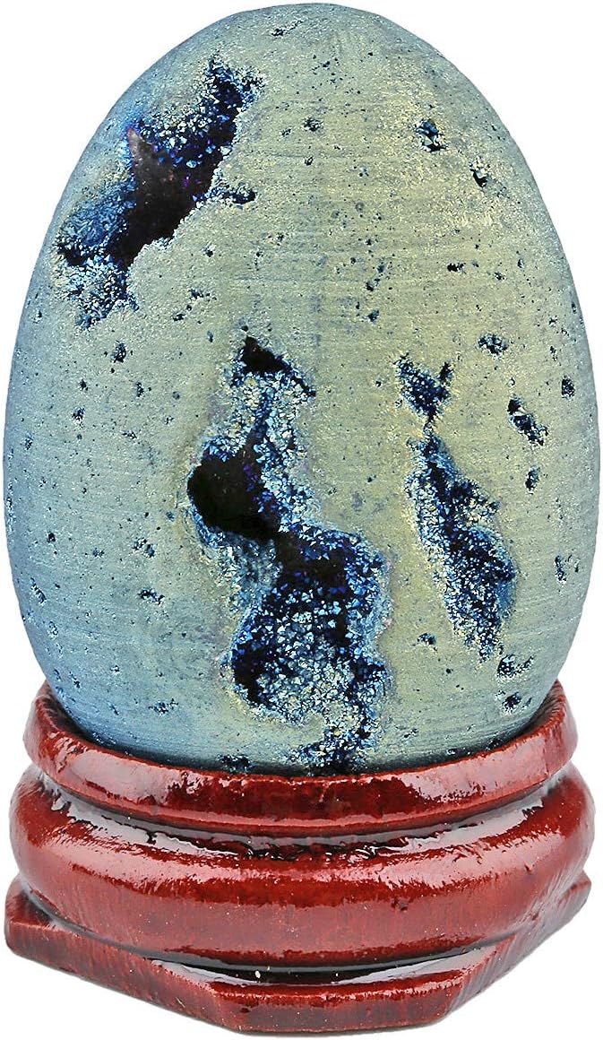 TUMBEELLUWA Druzy Agate Gemstone Titanium Coated Healing Crystal Egg Shape Light Blue