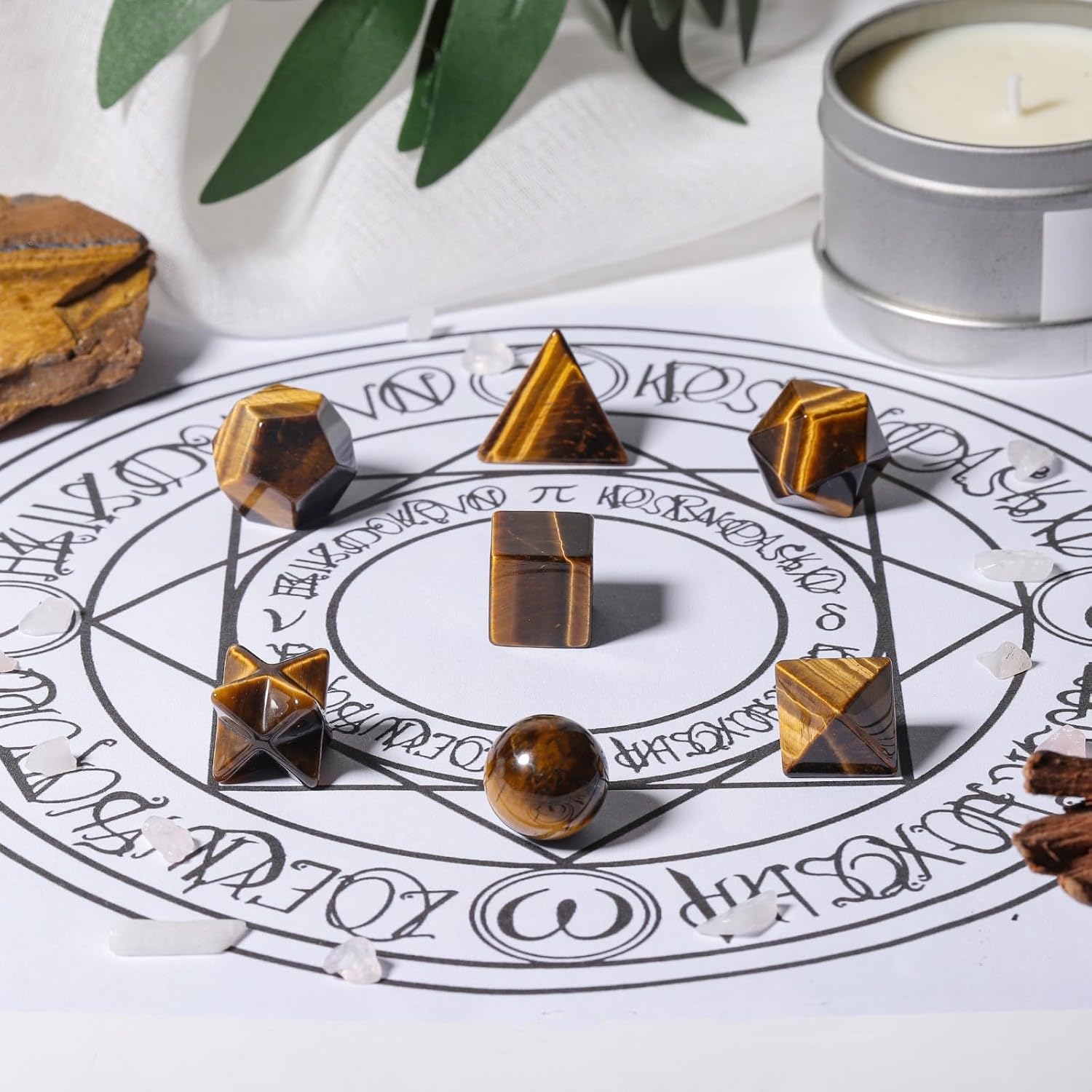 Rockcloud Healing Crystal Platonic Solids Set 7 Pieces