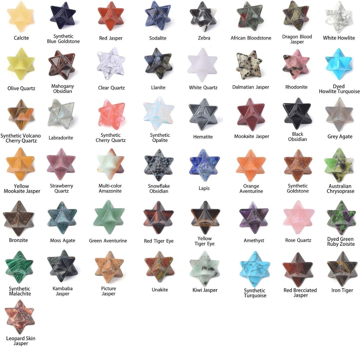 24pcs Multi-Color Carved Merkaba Star Healing Stones