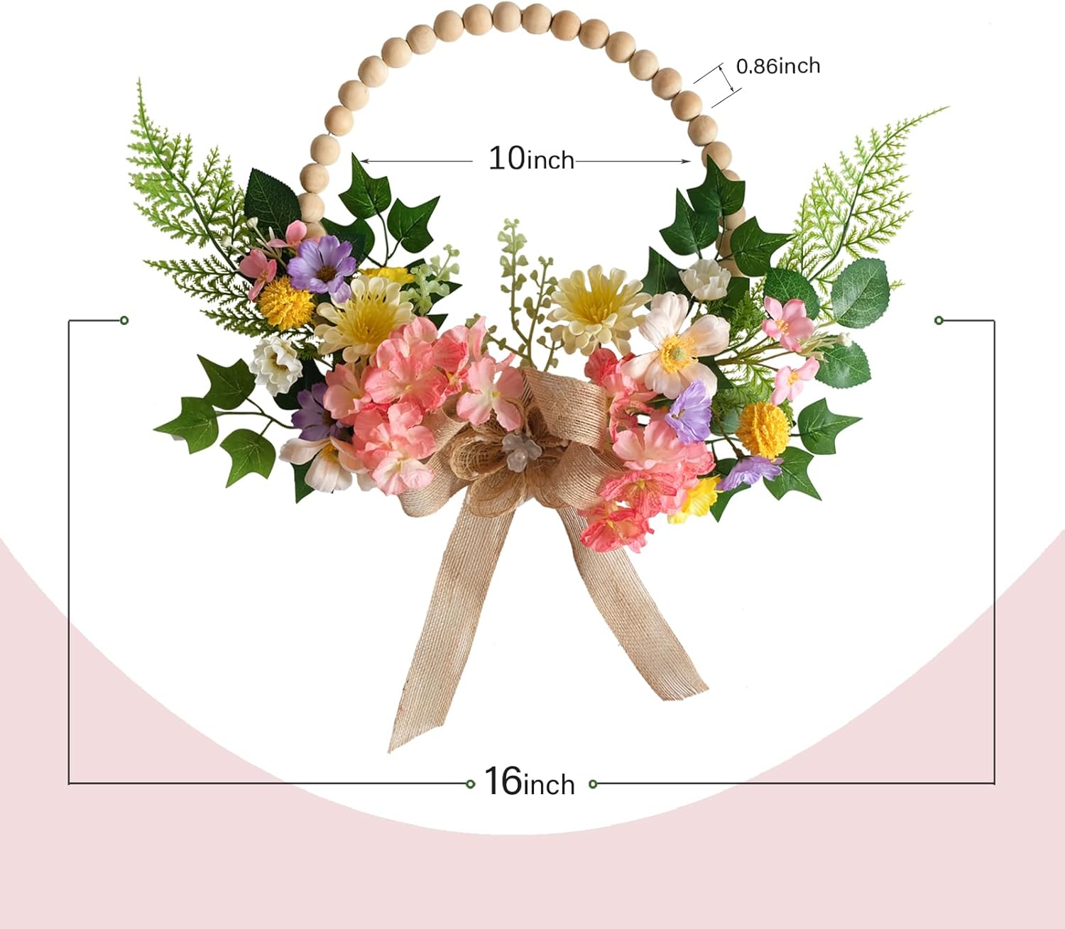 TEMPUS 16 Inch Artificial Spring Wreath with Flower Bow