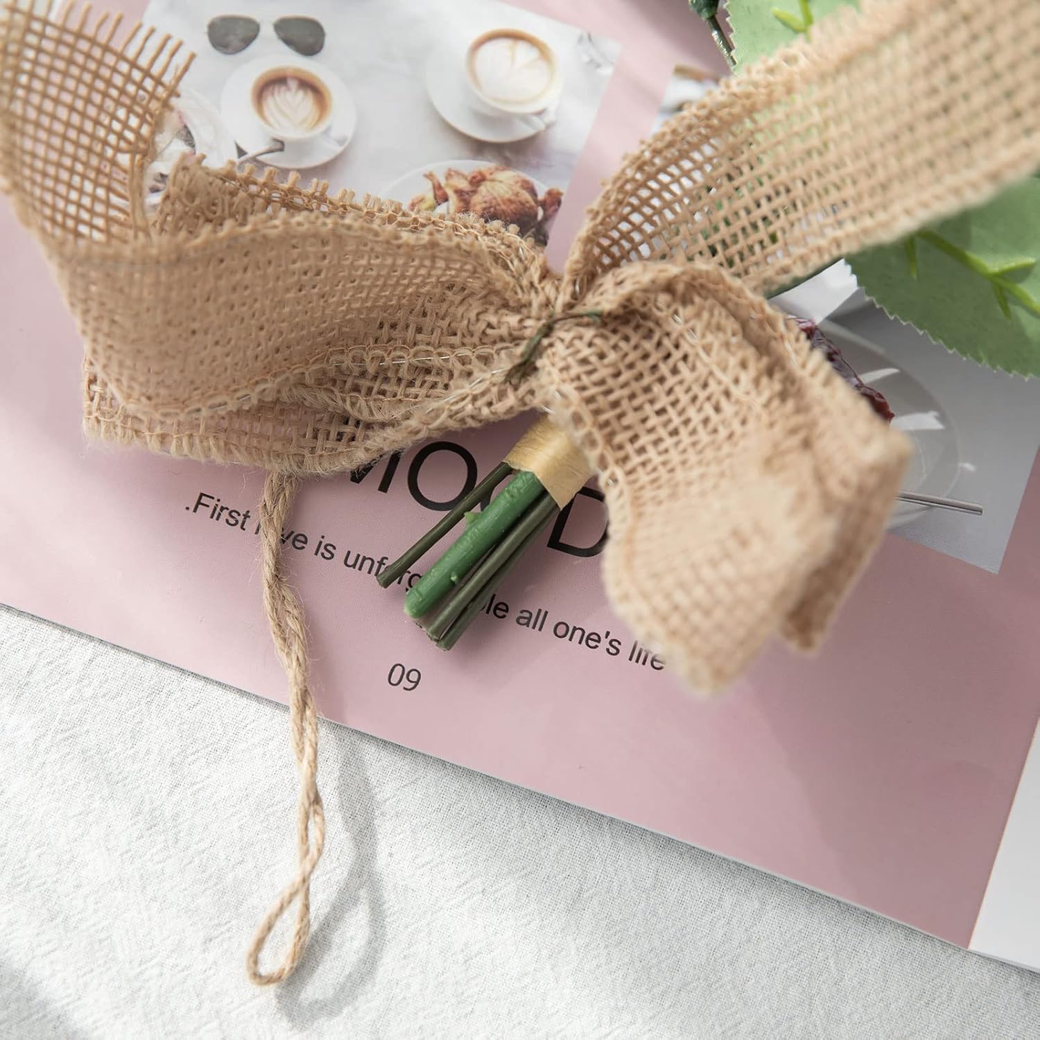 15 Inch Artificial Floral Swag Wreath with Eucalyptus and Burlap Bow