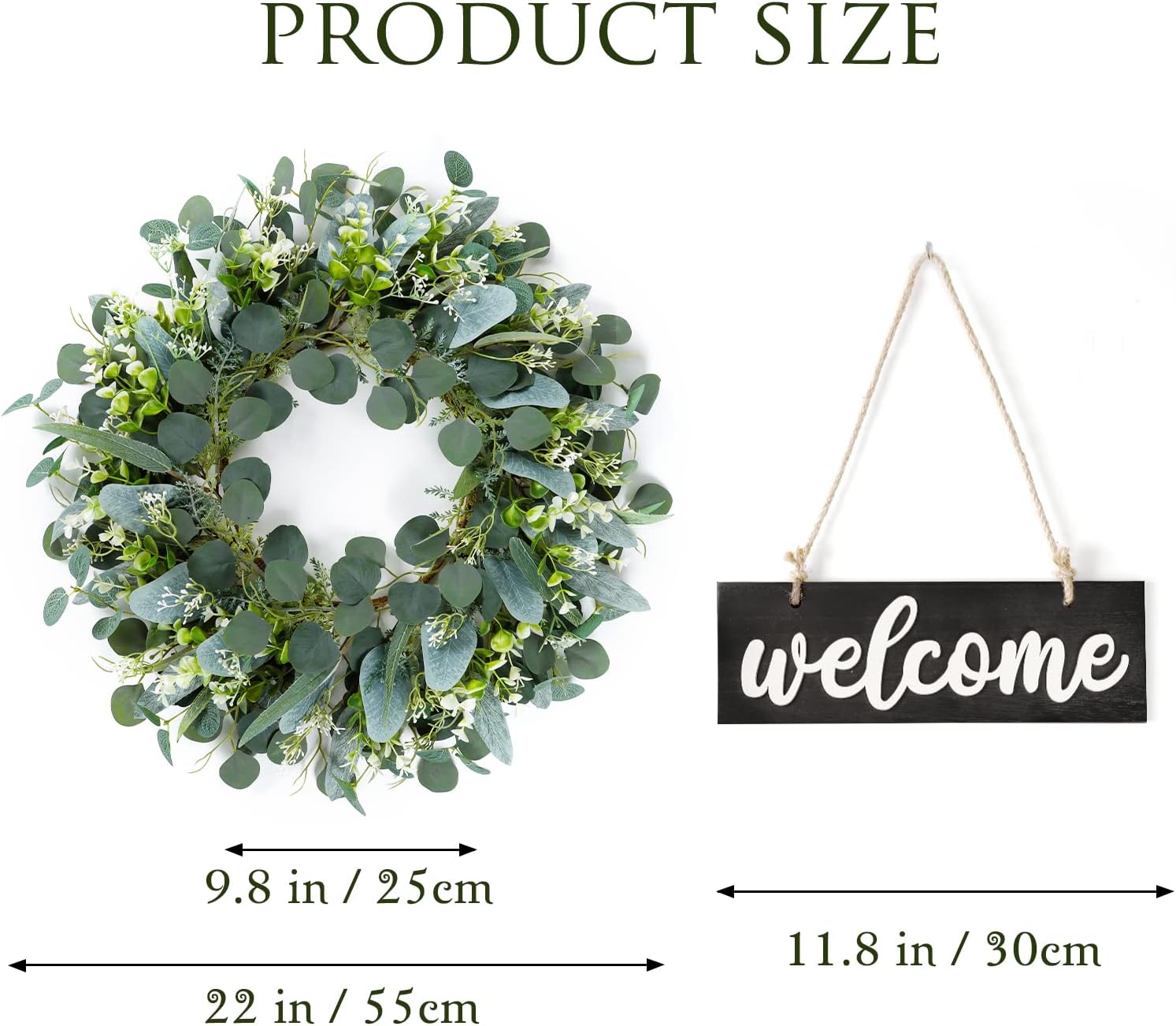 Dremisland Green Eucalyptus Wreath with Welcome Sign