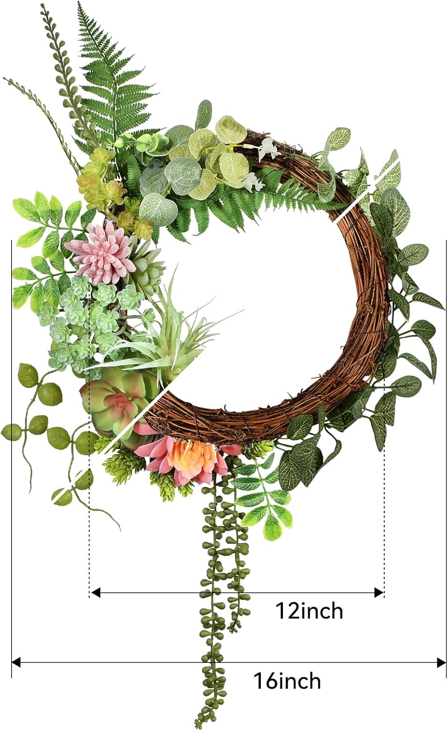 Beinhome 16 Inch Artificial Succulent Wreath