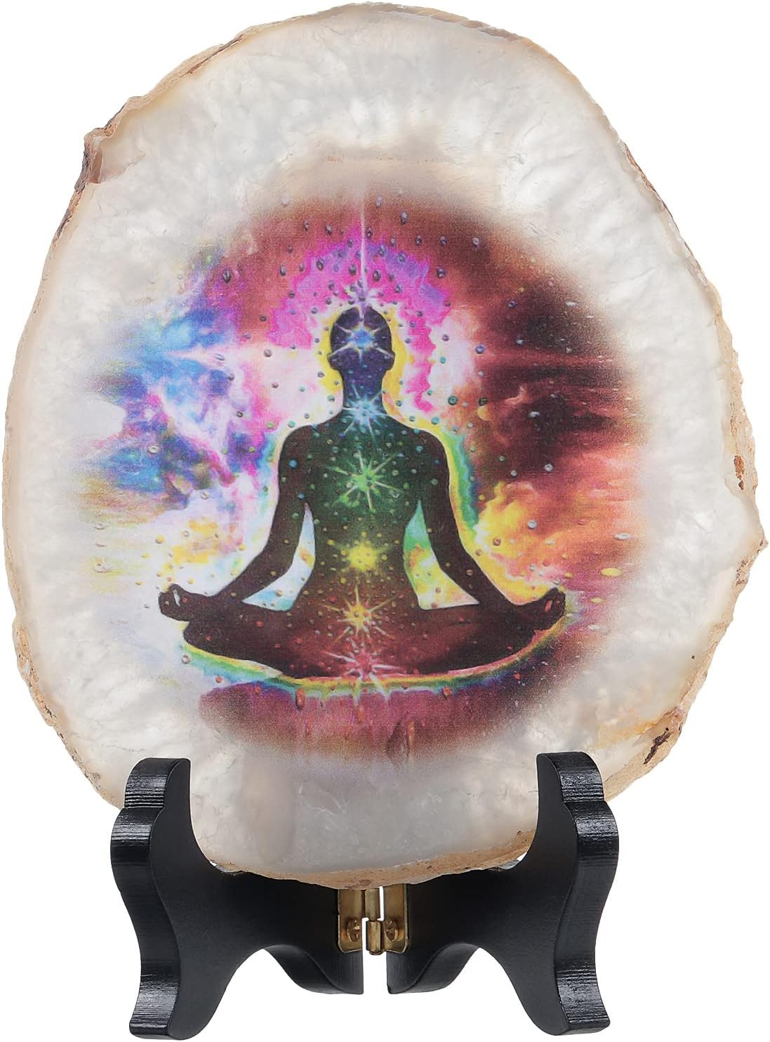TUMBEELLUWA 7 Chakra Agate Slice Decor with Stand