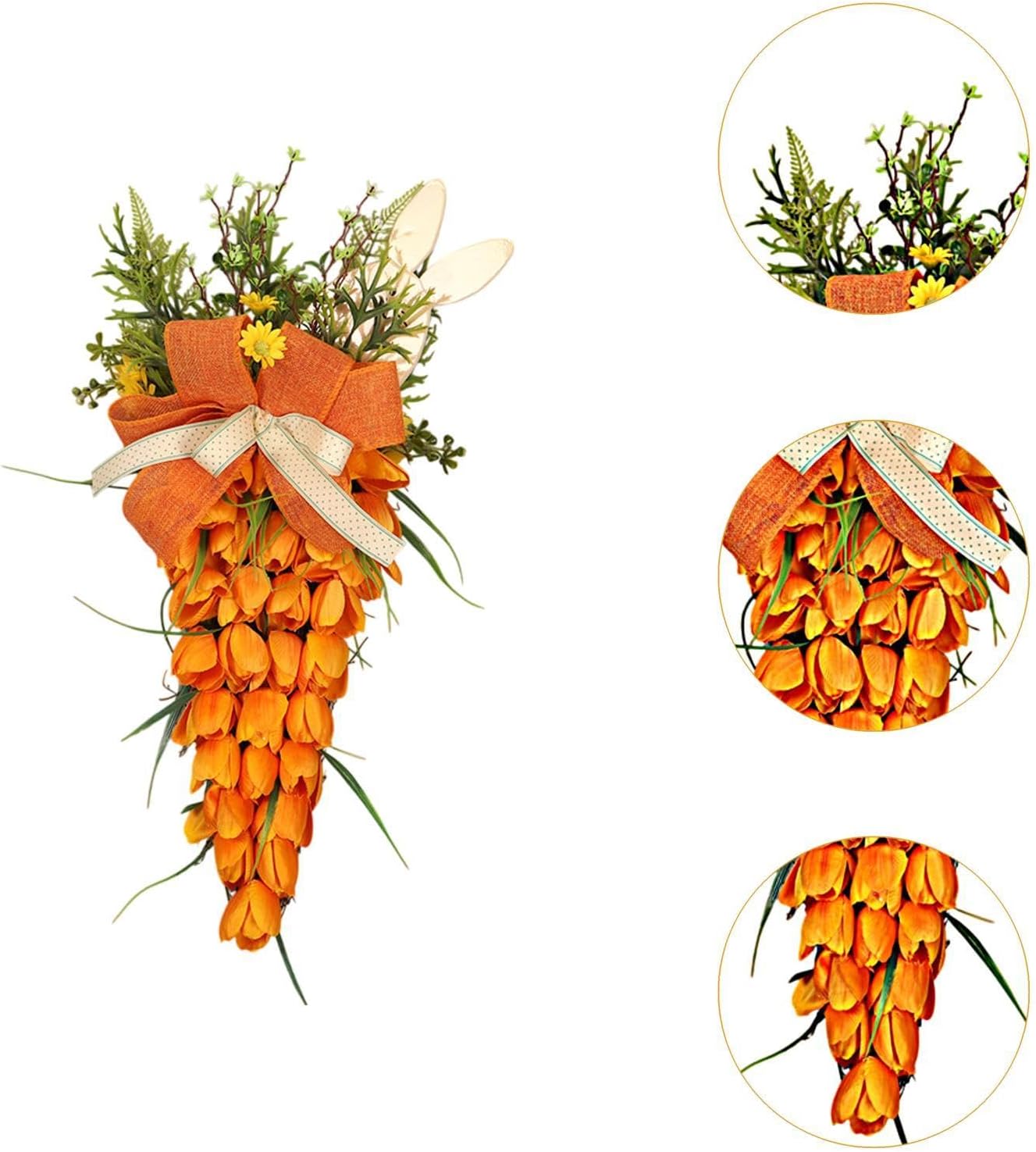 Tulip Carrot Easter Wreath Hanging Ornament with Bunny