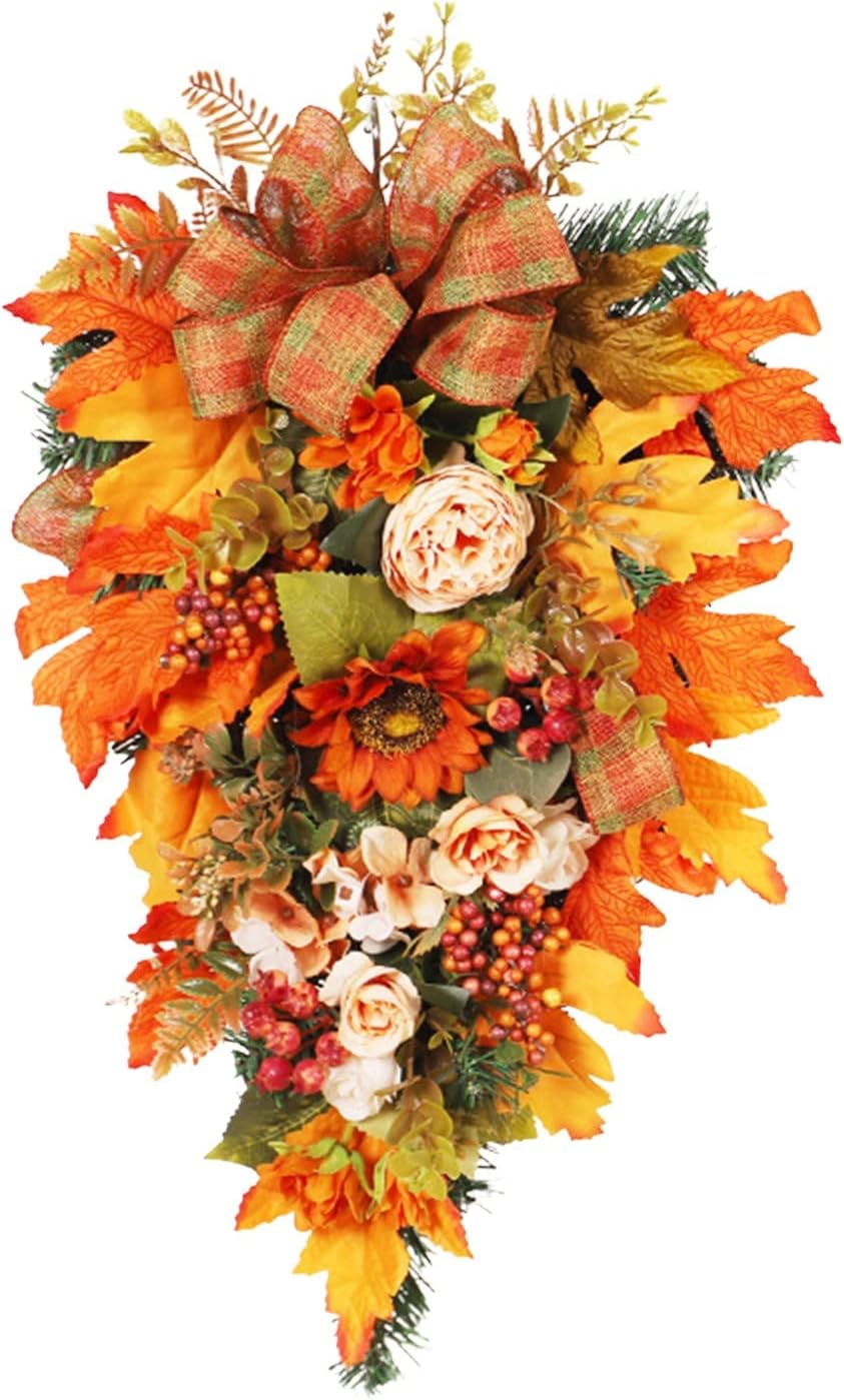 Fall Teardrop Swag Wreath for Front Door