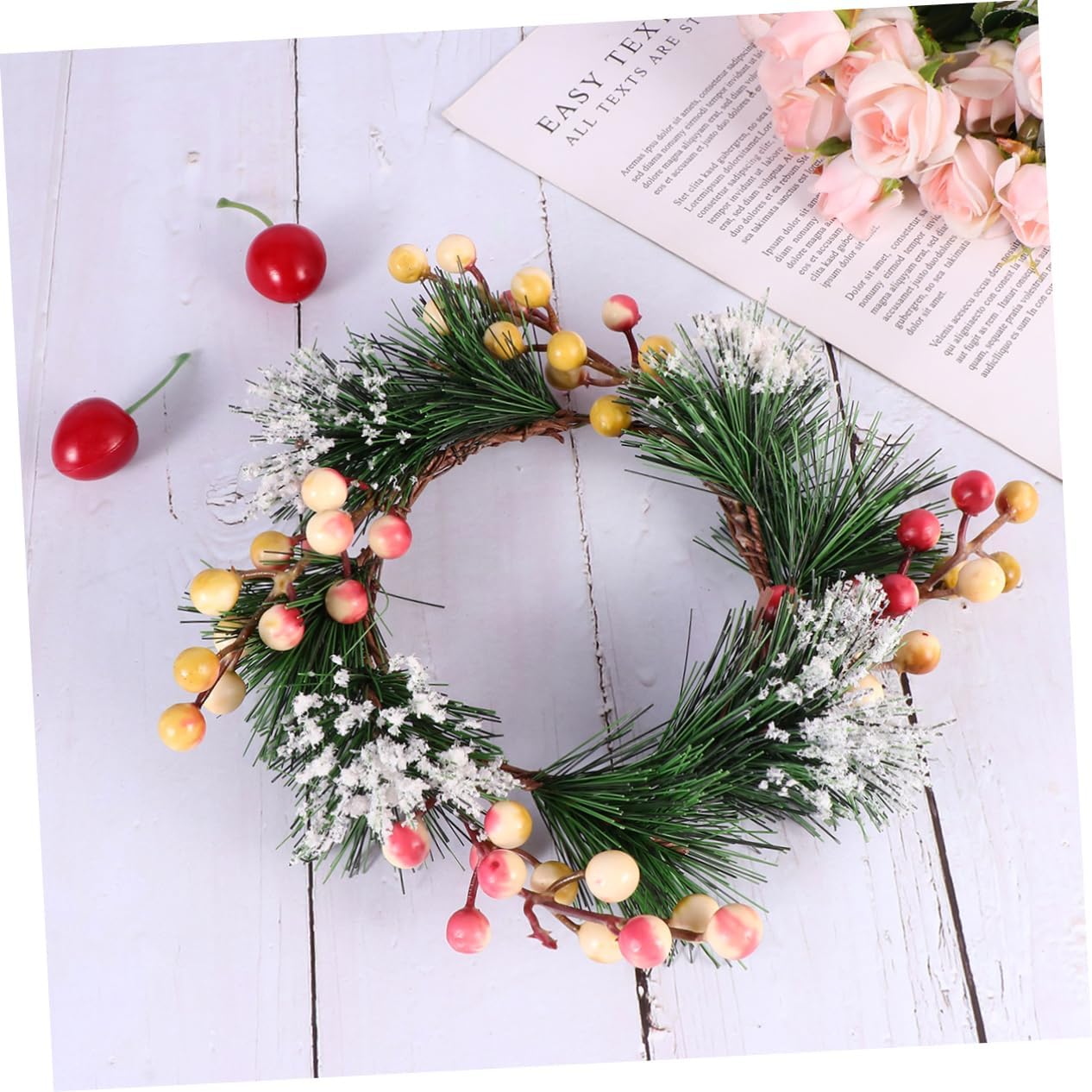 Cabilock Resin Berry Garland Wreath Pink White Decor