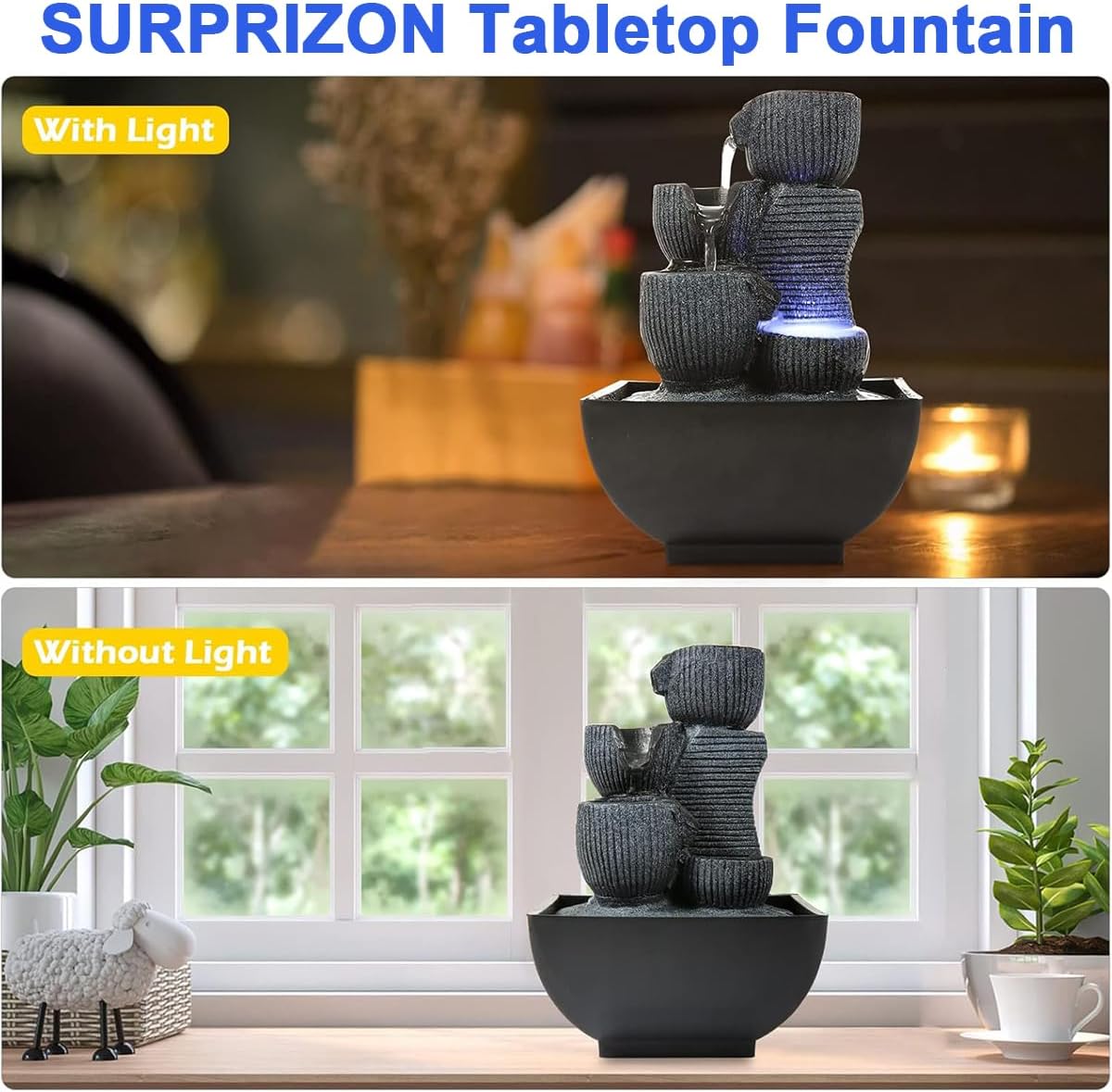 Indoor Tabletop Water Fountain with LED Light
