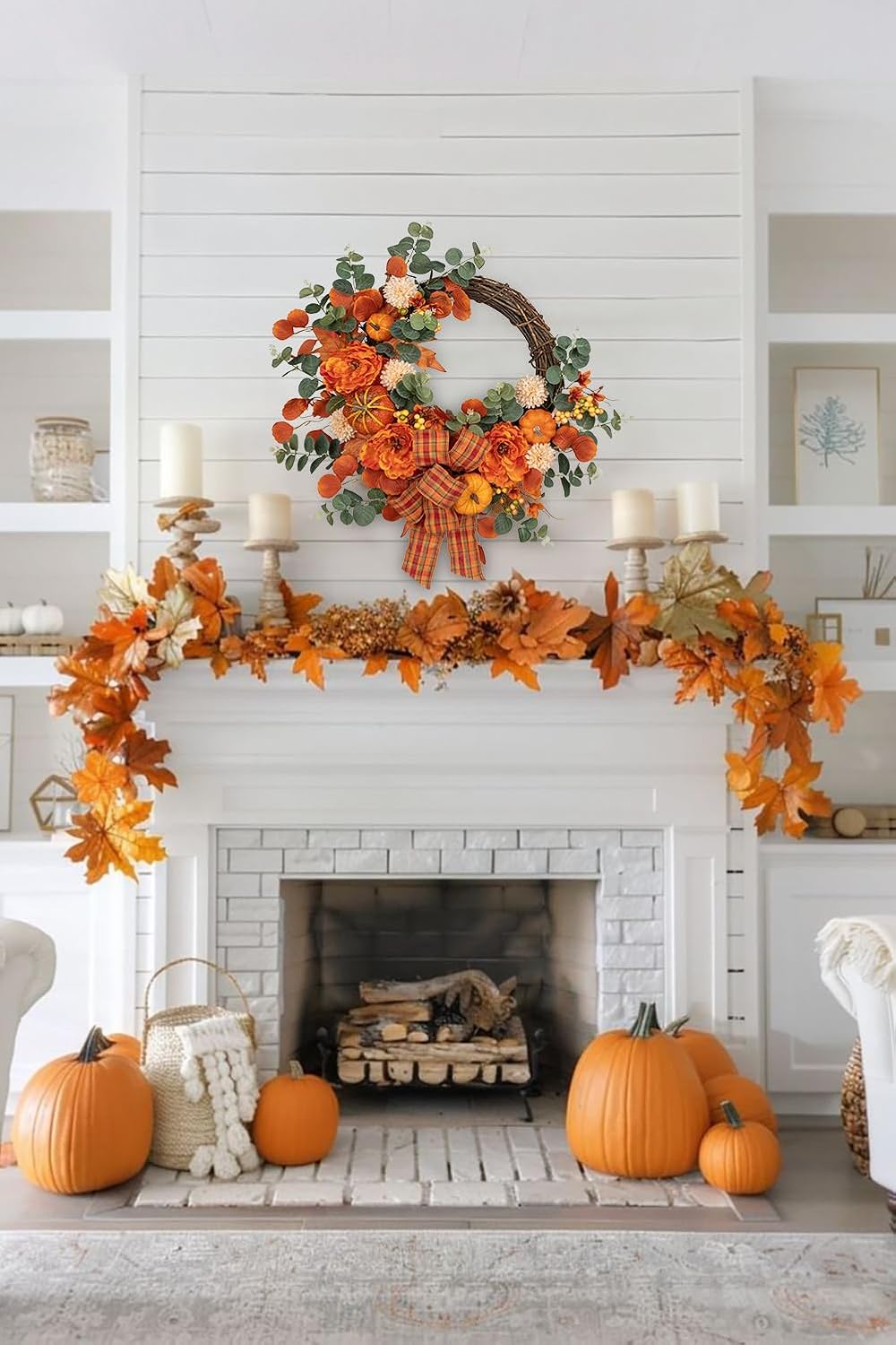 24 Inch Artificial Fall Wreath for Front Door 1