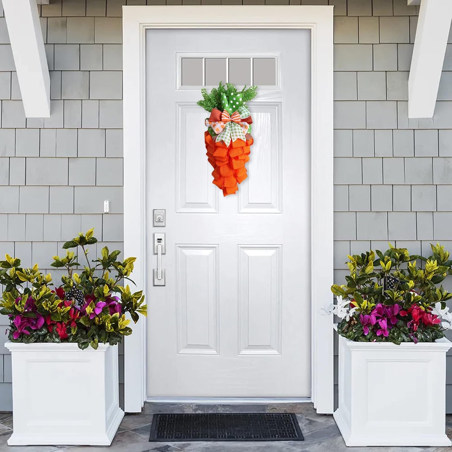 Easter Carrot Wreath with Striped Bow Front Door Decor