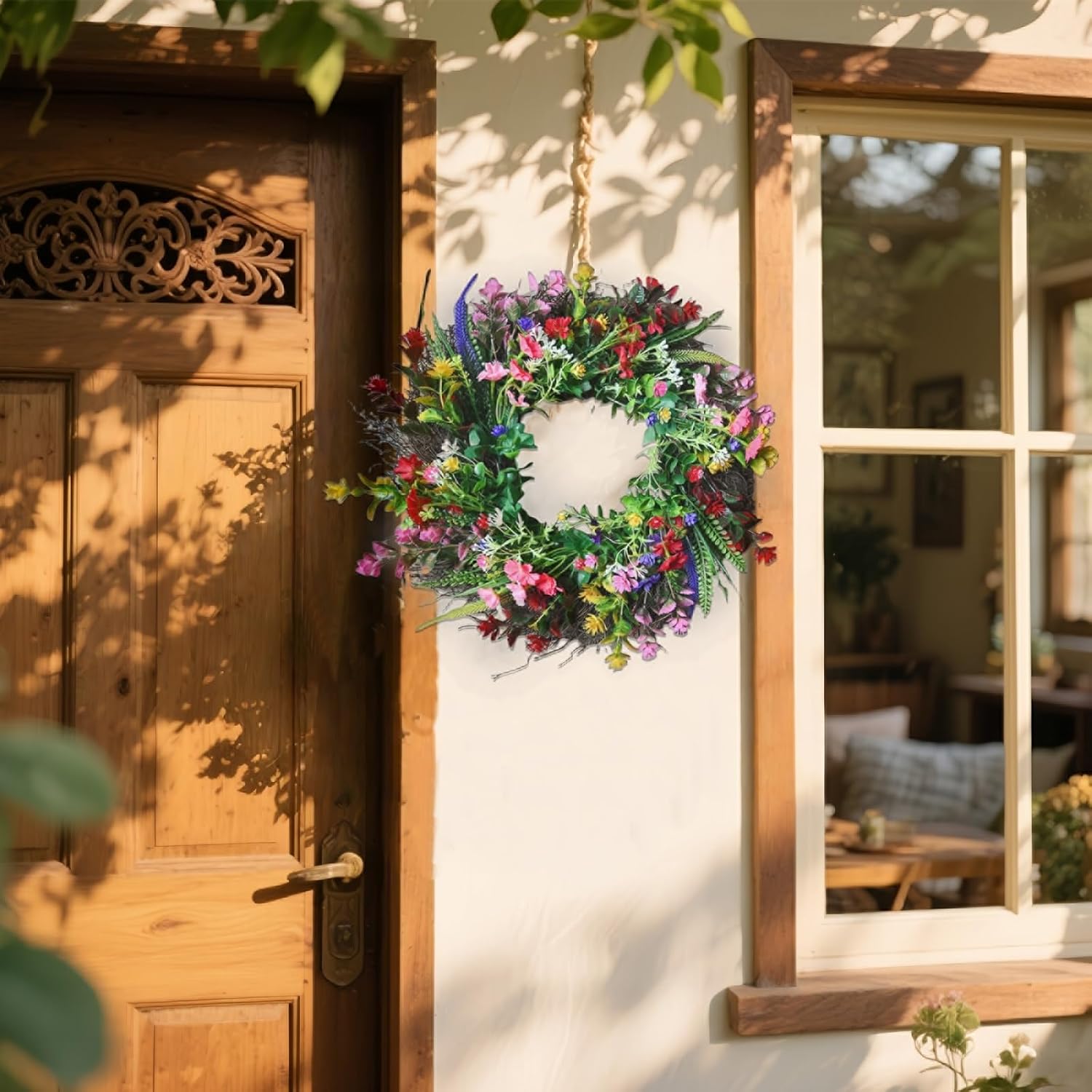 Artificial Spring Wreath with Lavender and Daisy 18 Inches