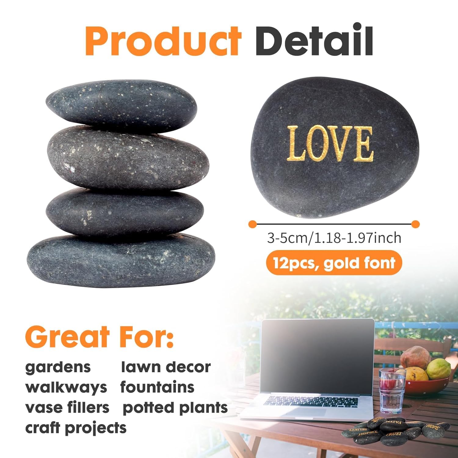 DIY Rocks 12pcs Engraved Stones for Home Decor