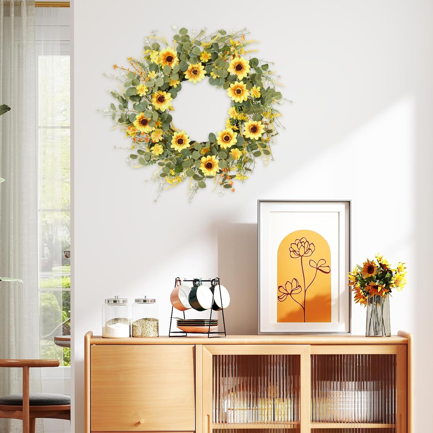 24 Inch Sunflower Wreath with Headband and DIY Accessories - Yellow