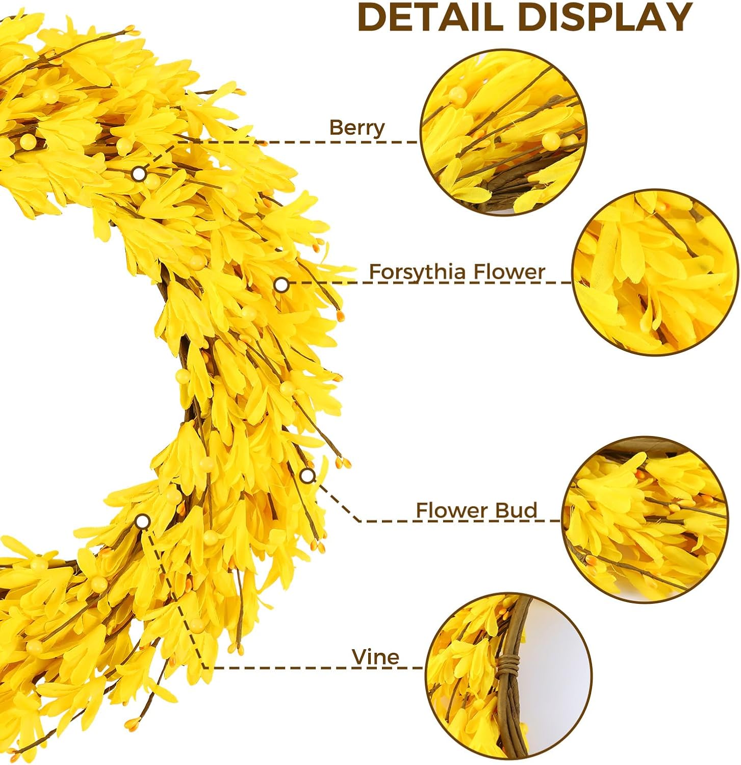 20 Inch Artificial Forsythia Wreath Yellow