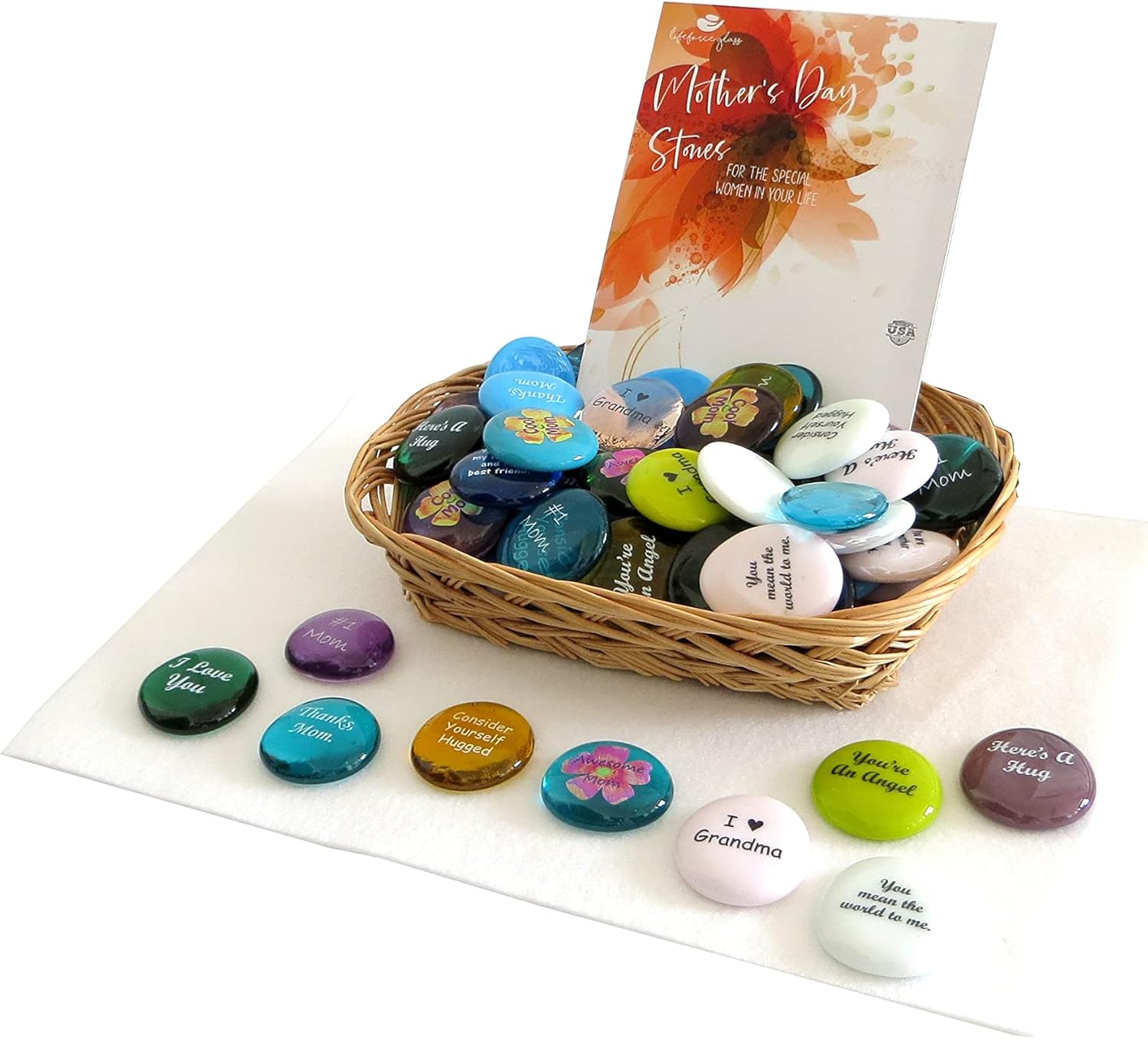 Lifeforce Glass Mothers Day Stones Set of 100 with 12 Messages