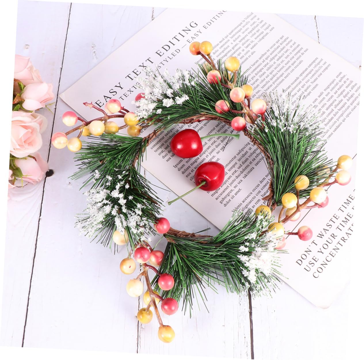 Cabilock Resin Berry Garland Wreath Pink White Decor