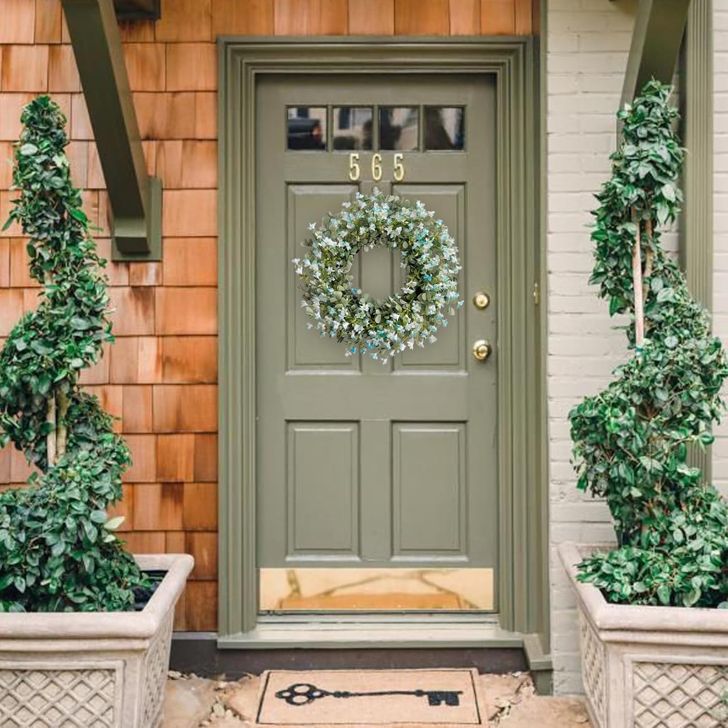 Summer 24-inch Blue Flower Wreath Front Door Decor